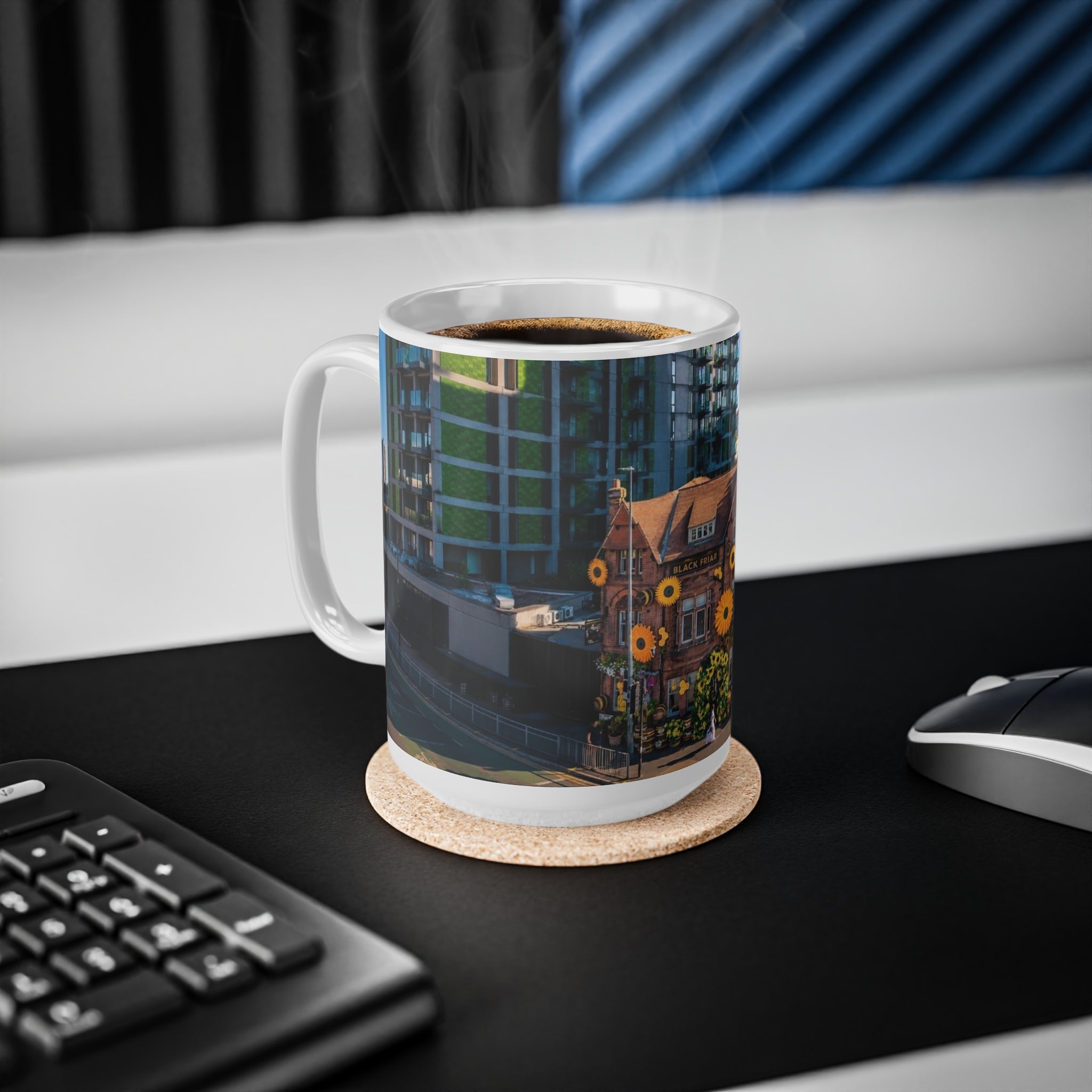 Black Friar Pub Manchester Sunflower Row House Ceramic Coffee Mug — 11oz & 15oz