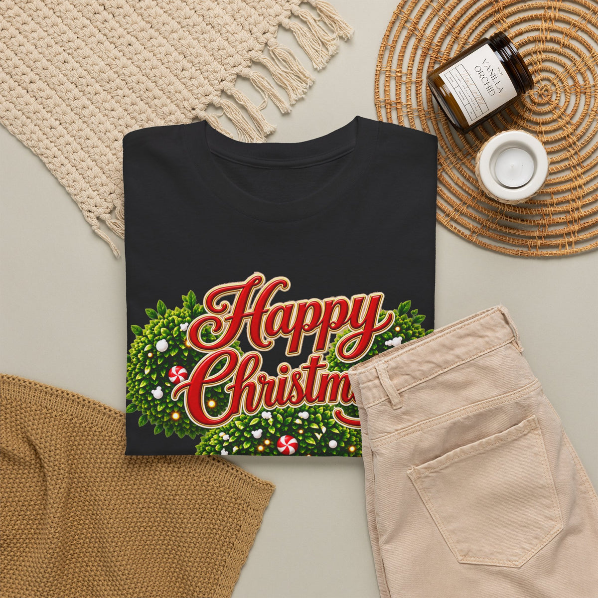 Christmas Wreath Mouse Tee – "Happy Christmas" Holiday Graphic T-Shirt
