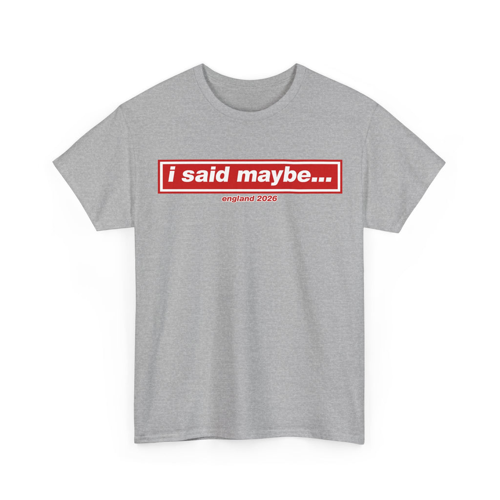 I Said Maybe Tee — Minimalist Red Logo Graphic T‑Shirt