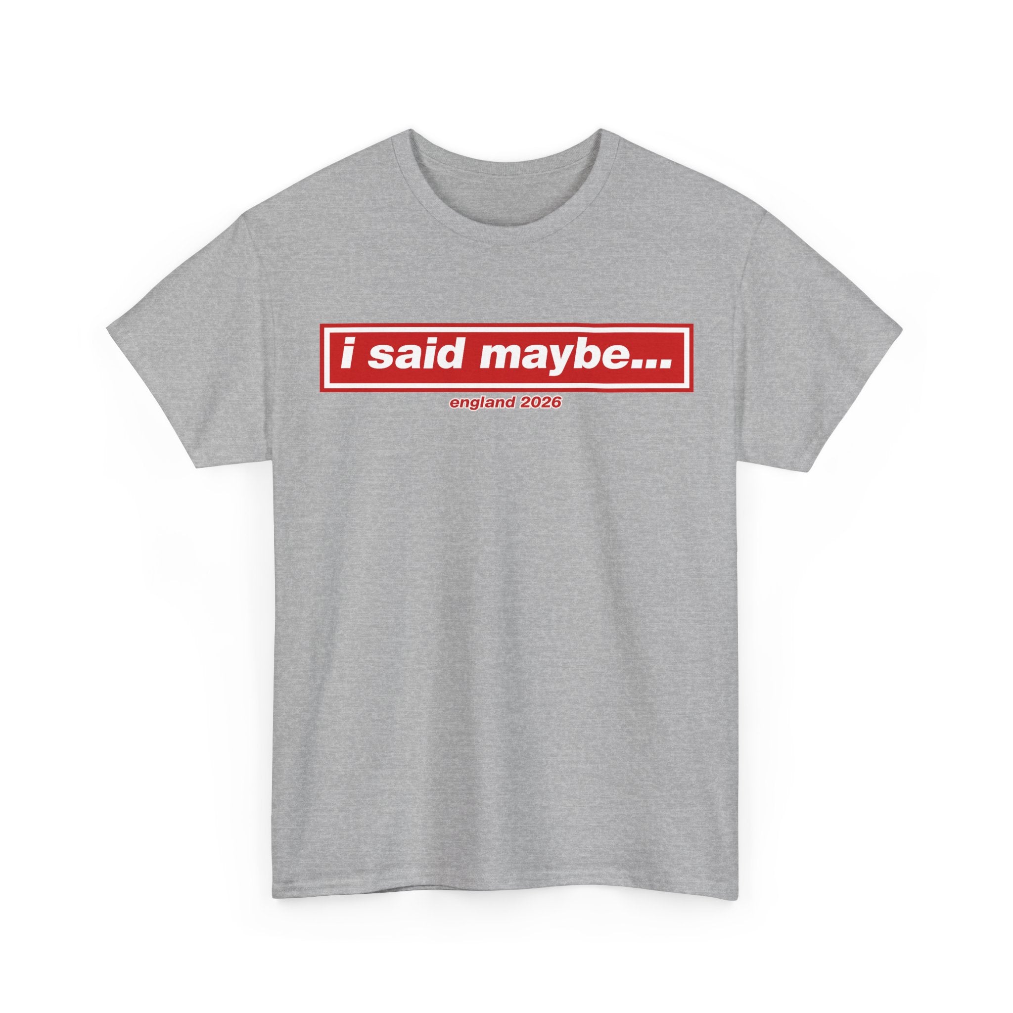 I Said Maybe Tee — Minimalist Red Logo Graphic T‑Shirt