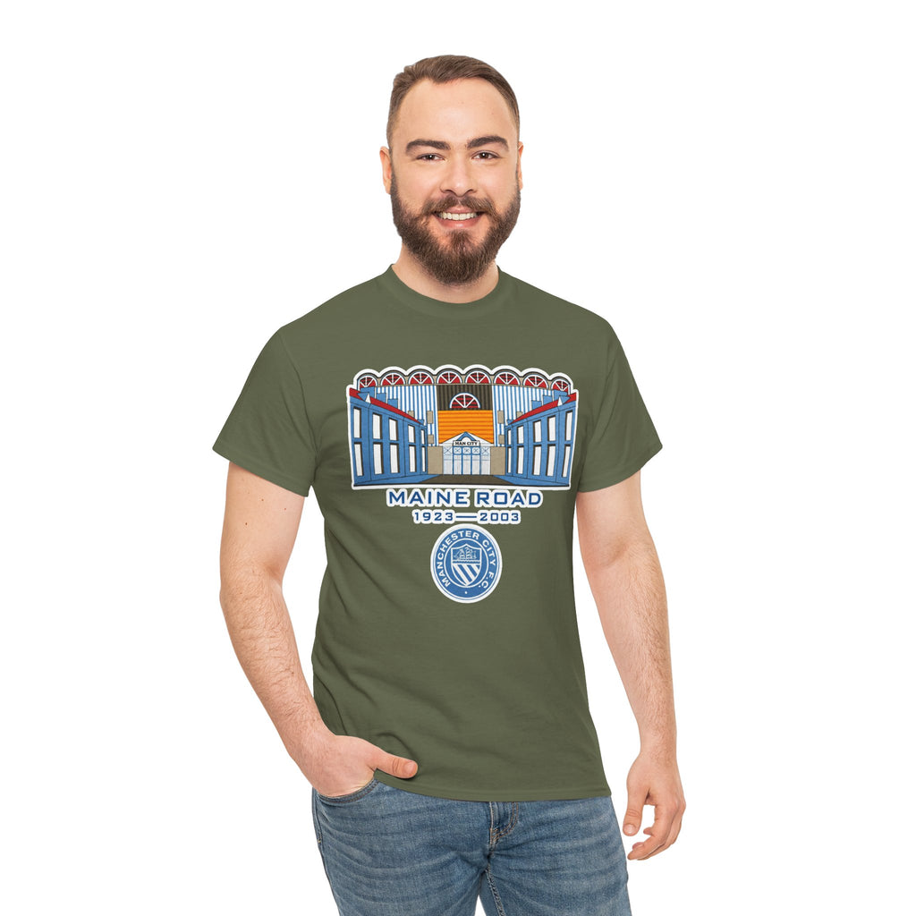 Maine Road 1923–2003 Cotton T-Shirt — Vintage Stadium Illustration Tee