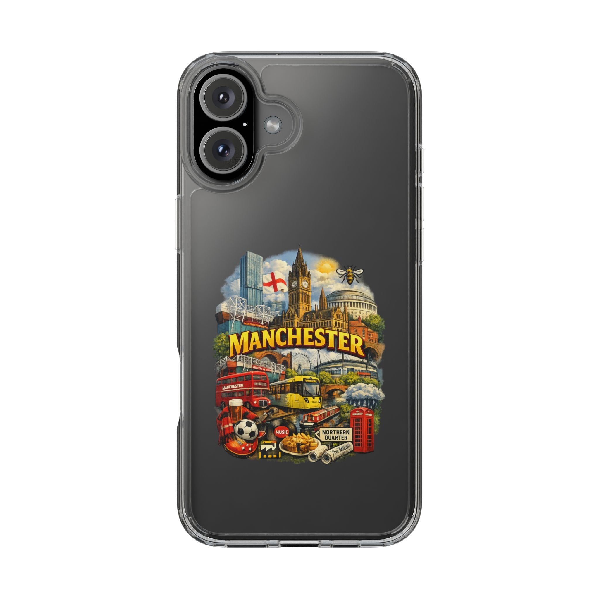 Manchester Landmark Clear Phone Case — Cityscape Collage Design