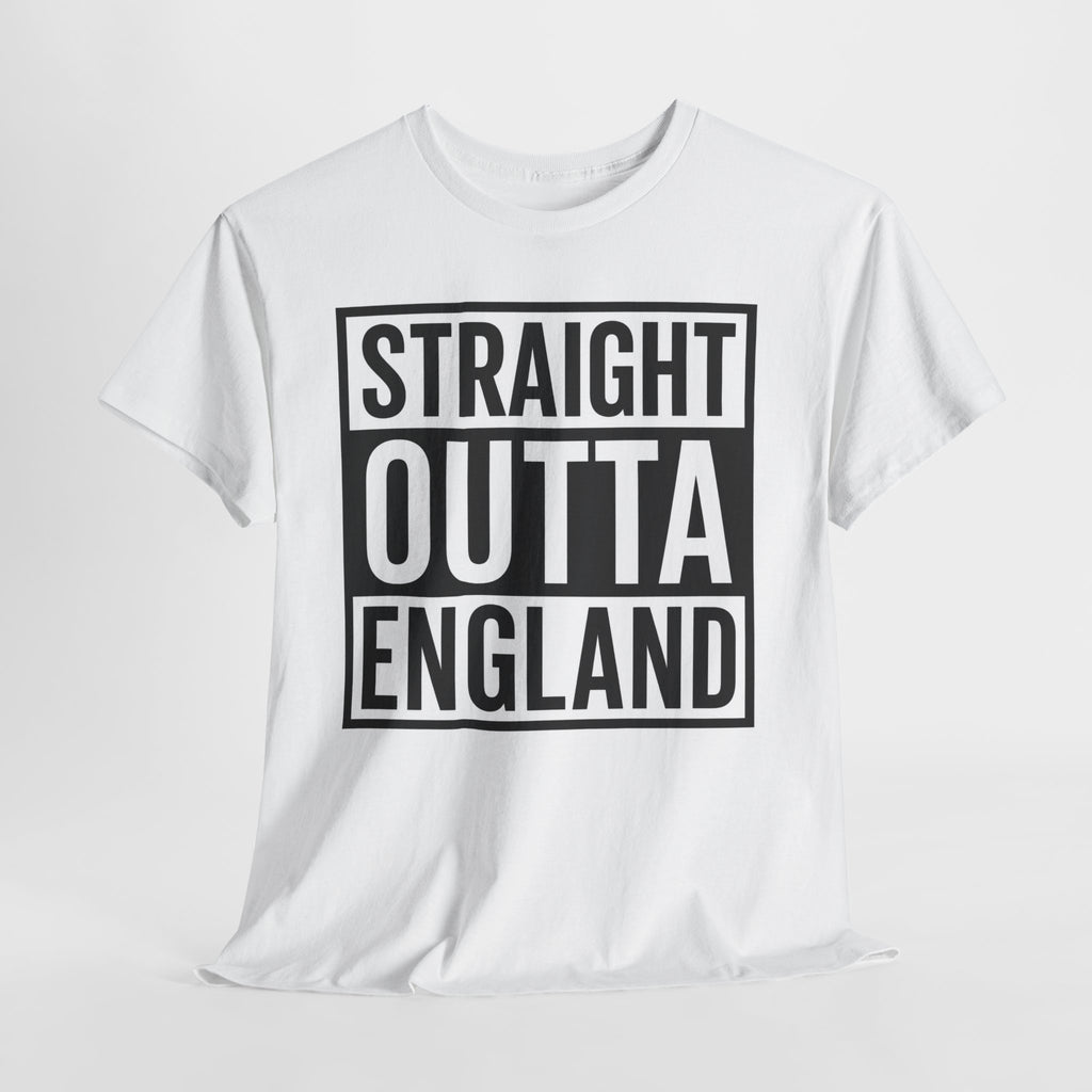 Straight Outta England T-Shirt — Bold Black Typography Tee for Brits & Expats