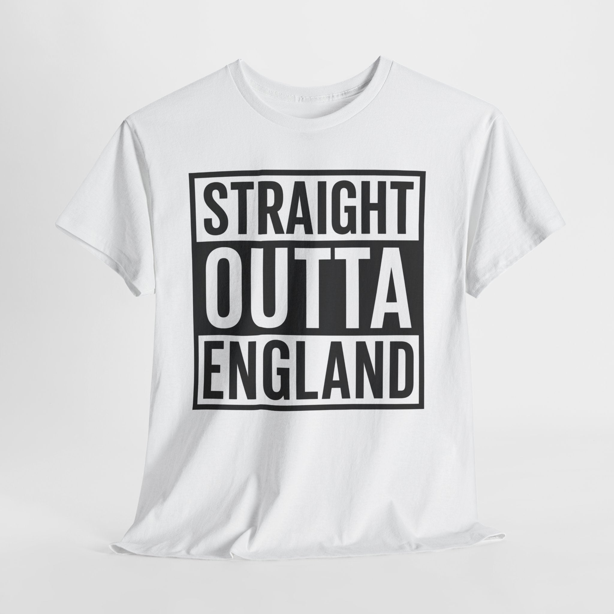 Straight Outta England T-Shirt — Bold Black Typography Tee for Brits & Expats
