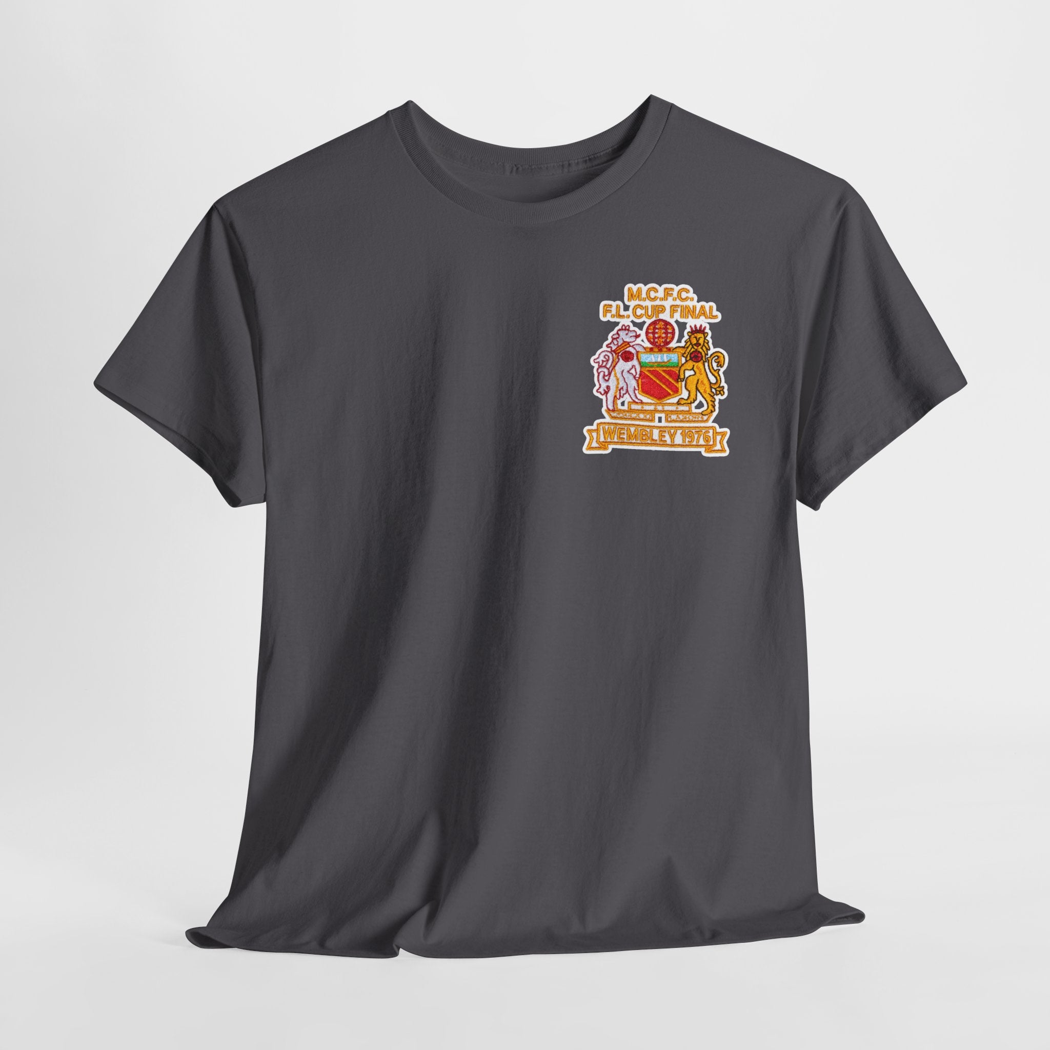 Manchester City 1976 League Cup Final Crest Cotton T‑Shirt — Vintage Football Fan Tee