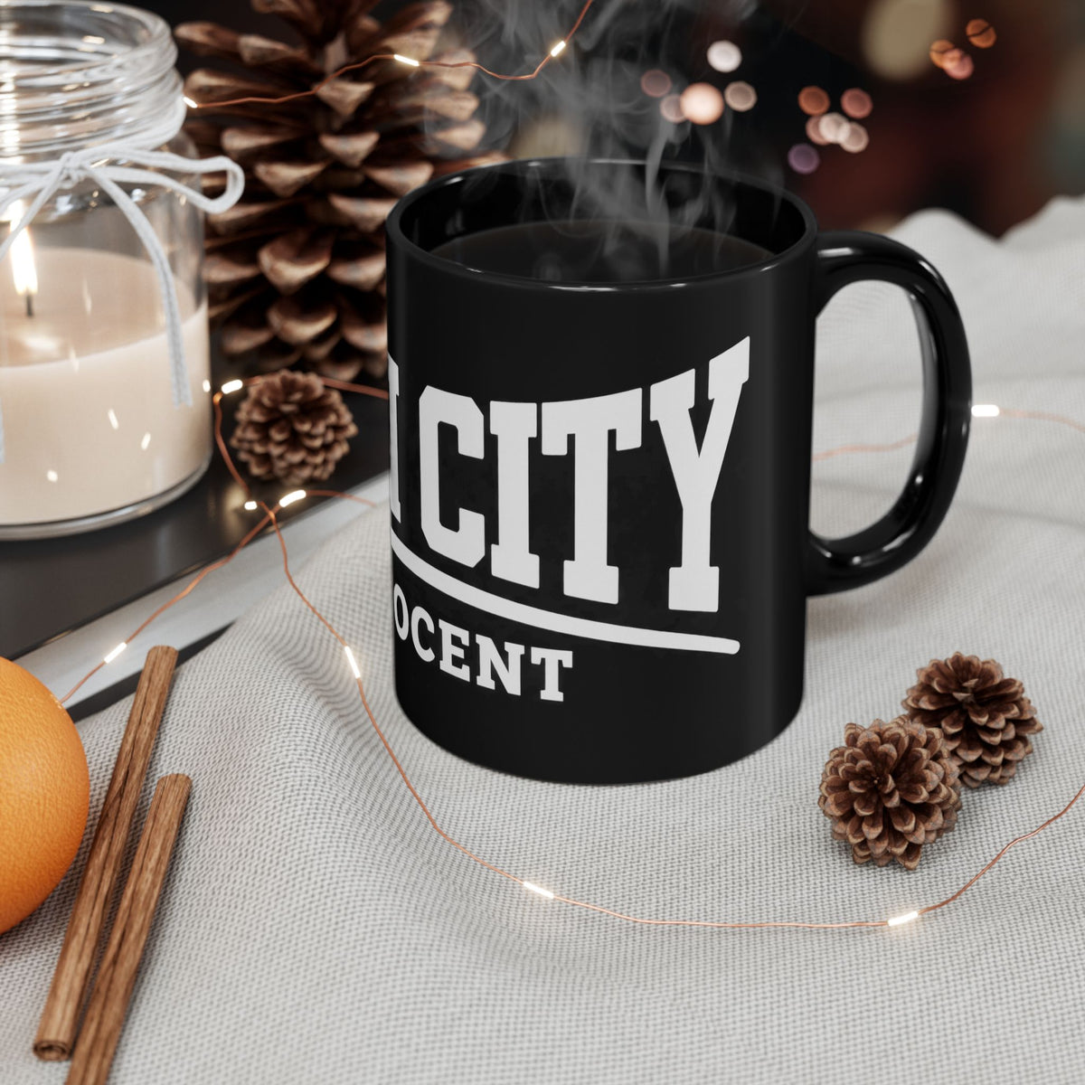Black Mug — Man City 'Innocent' Bold Typography Coffee Cup