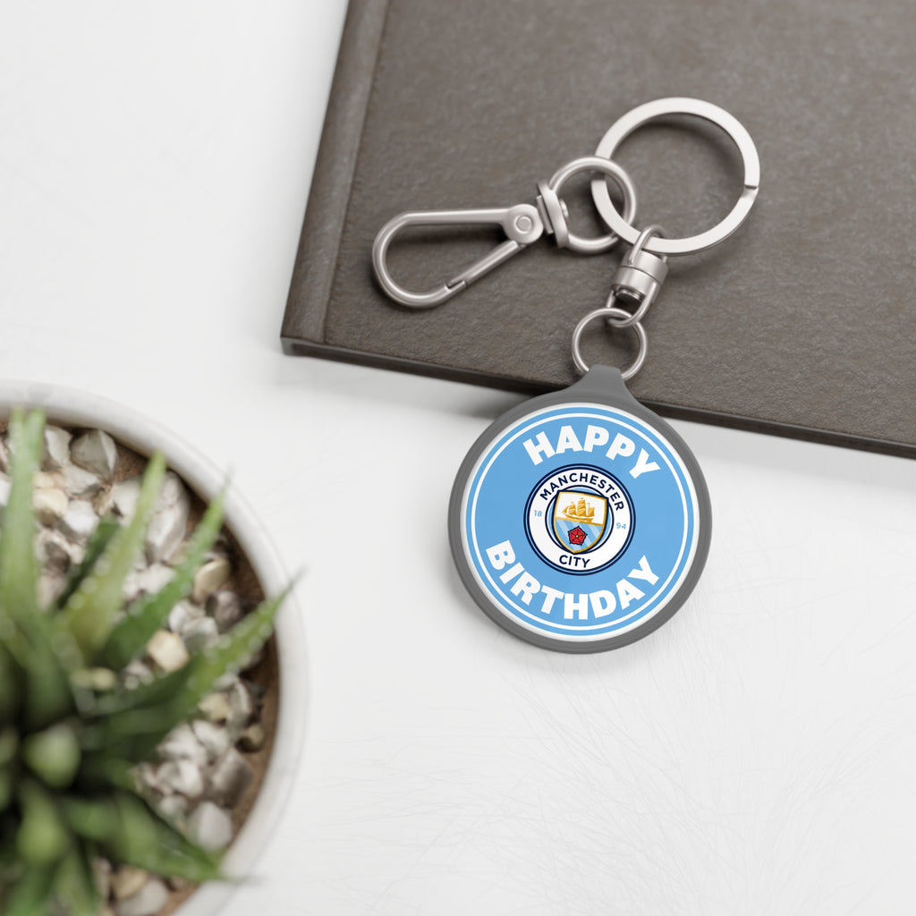 Manchester City Birthday Keyring Tag — "Happy Birthday" Manchester City Logo Keychain