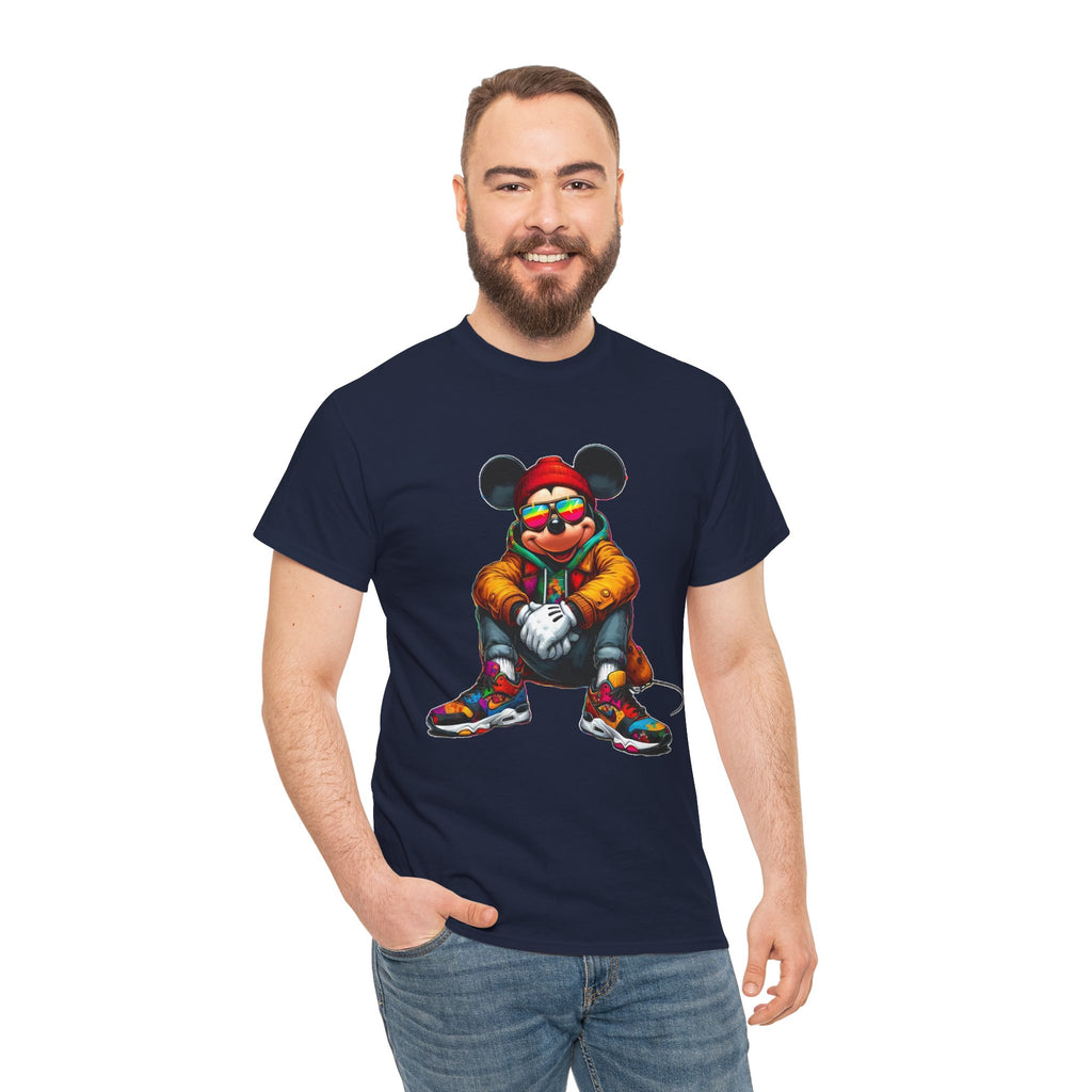 Mickey Mouse Streetwear Graphic Tee — Hip-Hop Mouse Character Sitting in Sneakers