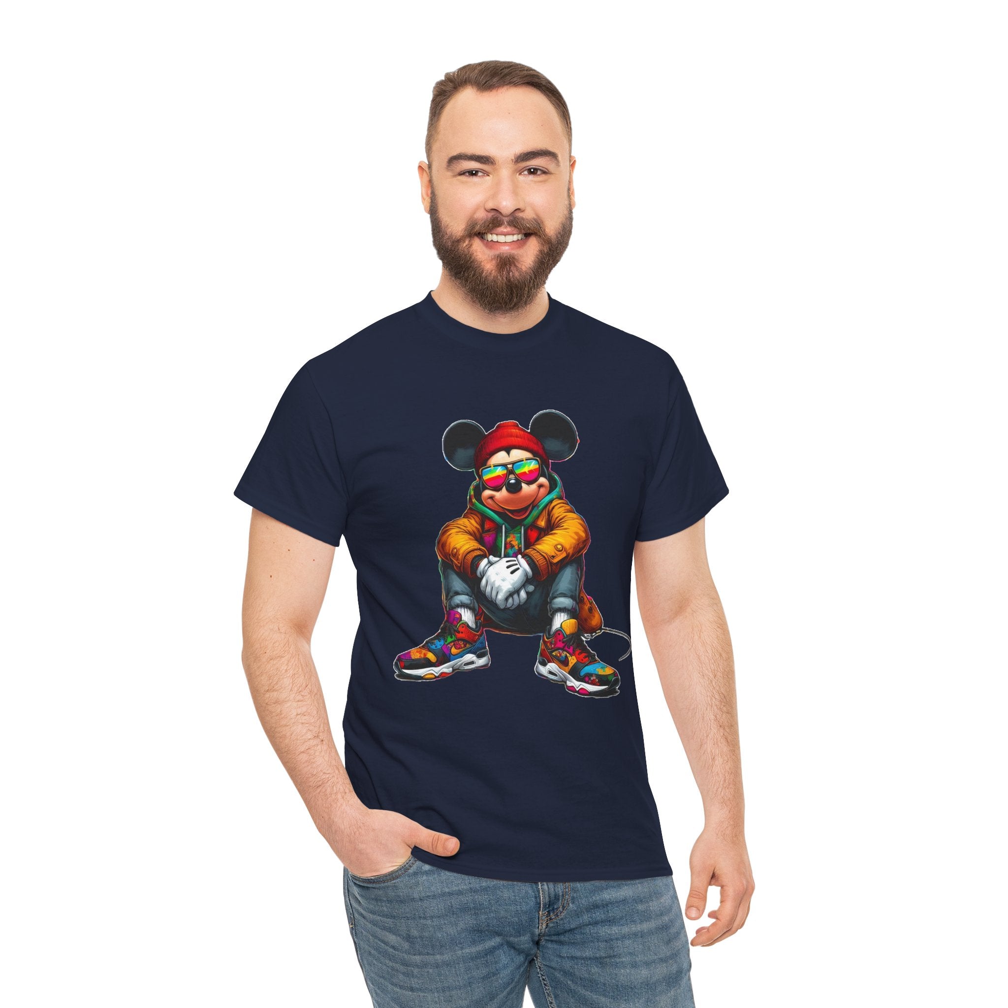 Mickey Mouse Streetwear Graphic Tee — Hip-Hop Mouse Character Sitting in Sneakers
