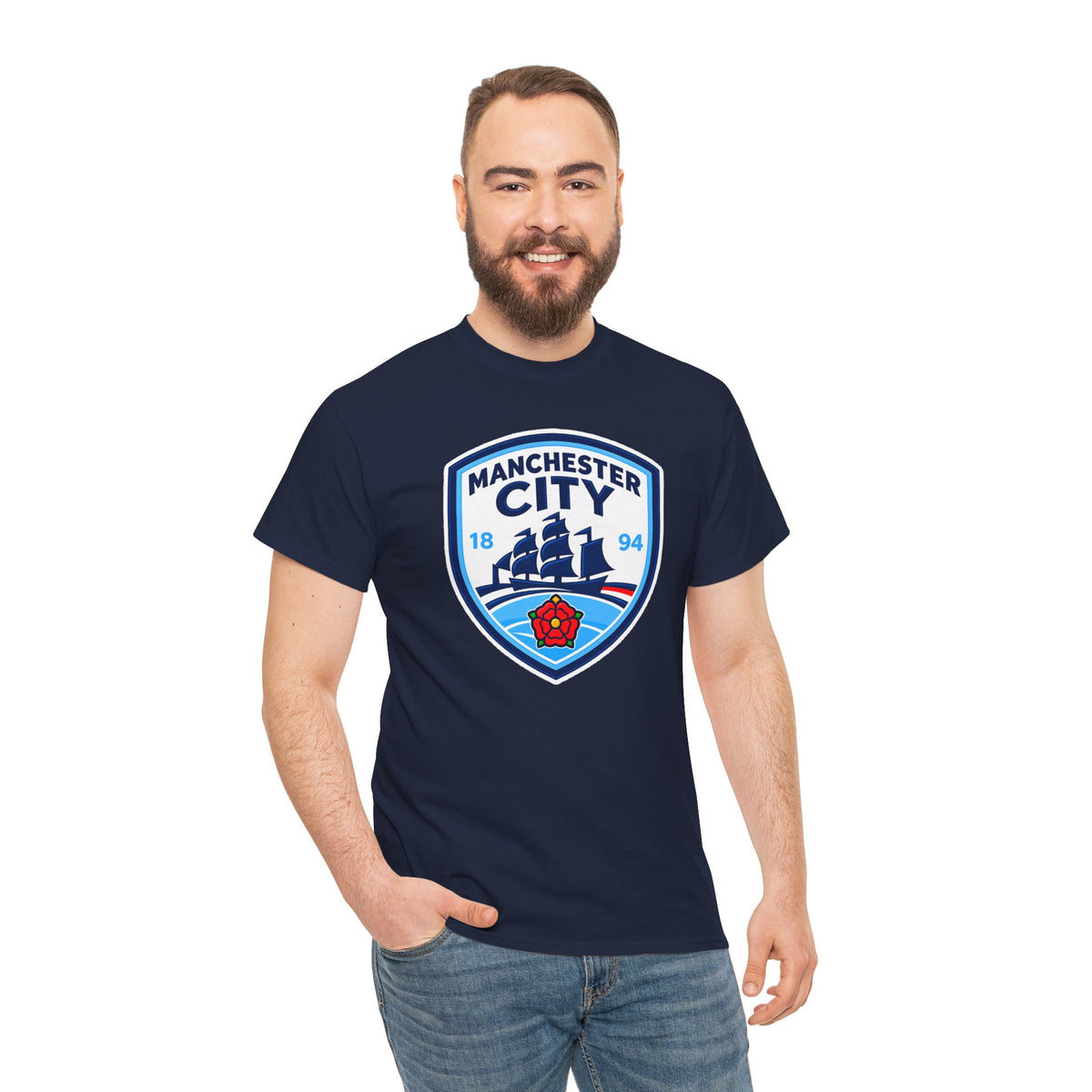 Manchester City Inspired Crest Cotton T-Shirt