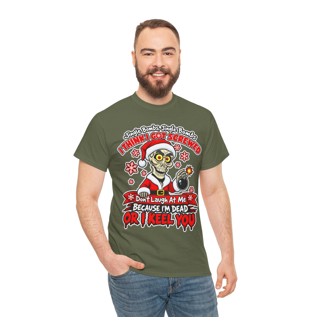 Santa Skull Christmas T-Shirt — "I Think I Got Screwed" Dark Holiday Tee
