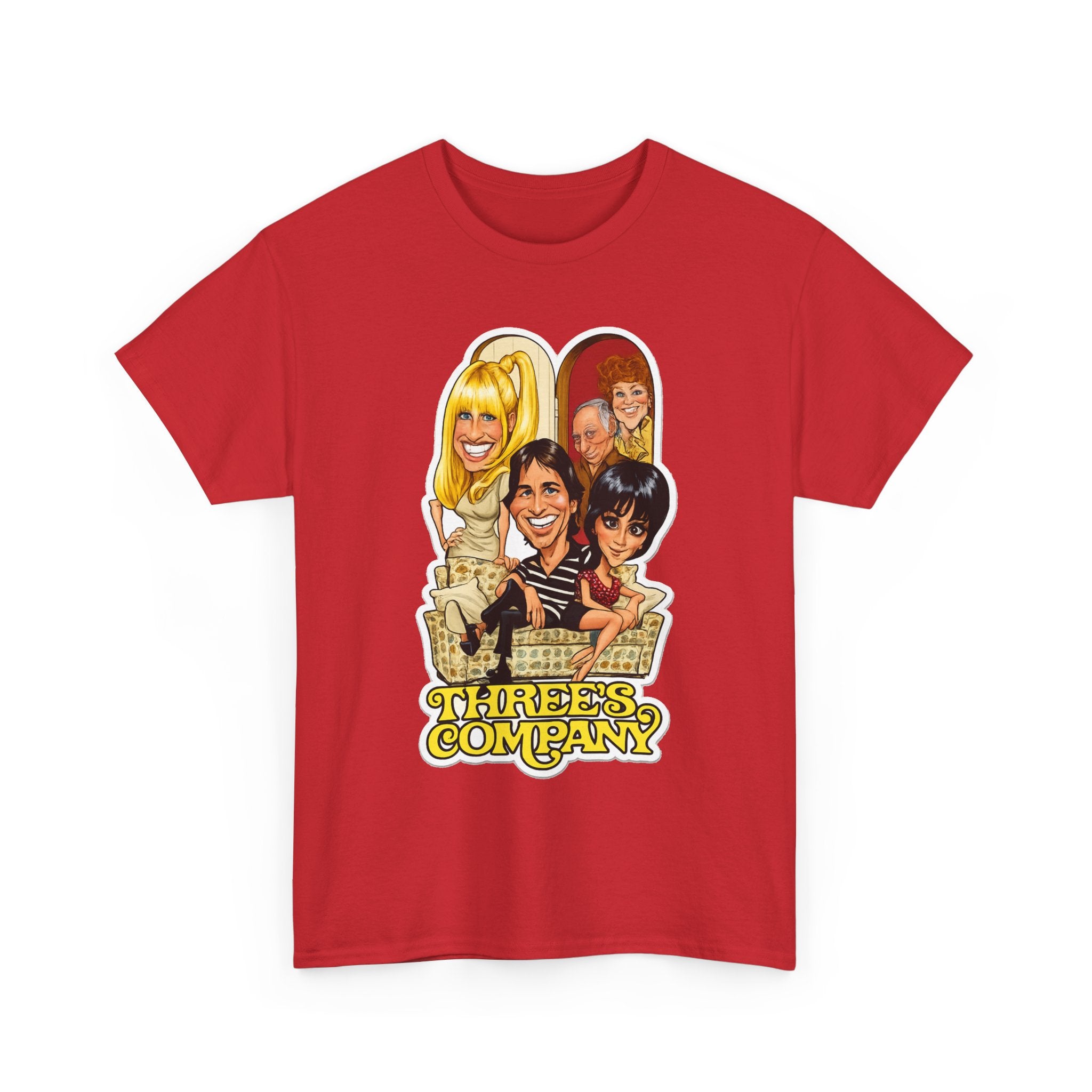 Three's Company Retro TV Tee — Vintage Sitcom Caricature T-Shirt