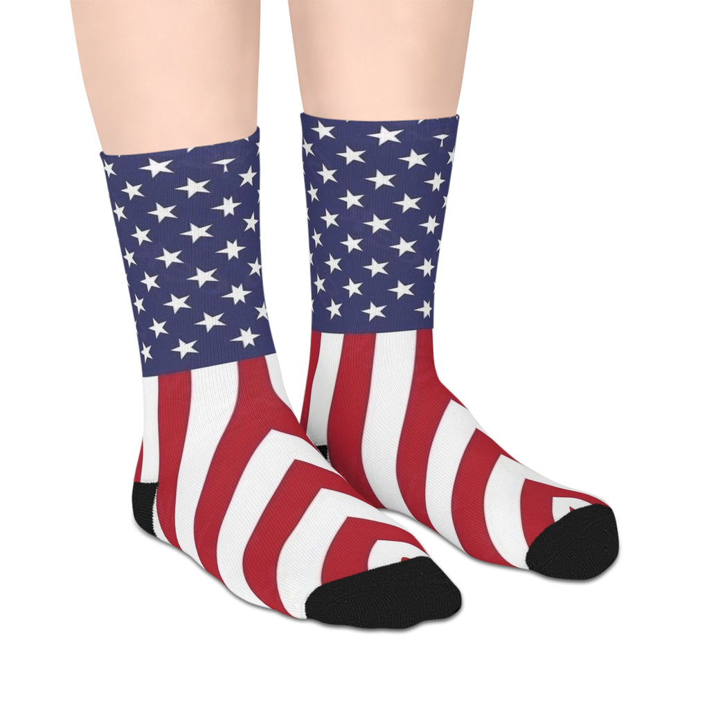American Flag Mid-Length Socks — Stars & Stripes Patriotic Crew Socks for 4th of July