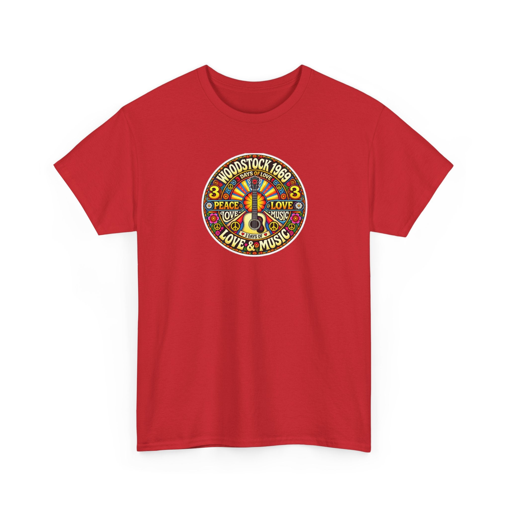 Woodstock 1969 Peace & Love Graphic Cotton T- Shirt / Tee