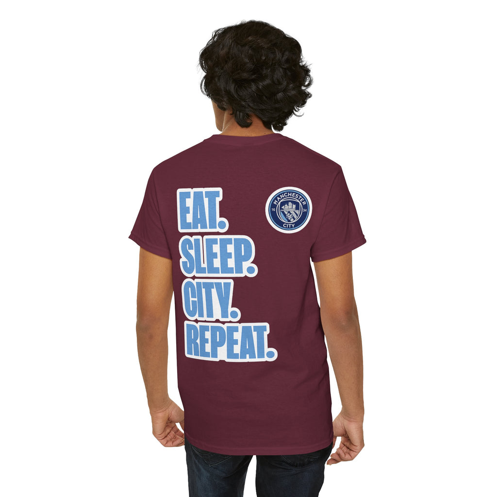 Manchester City T-Shirt – 'Eat. Sleep. City. Repeat.' Football Fan Tee