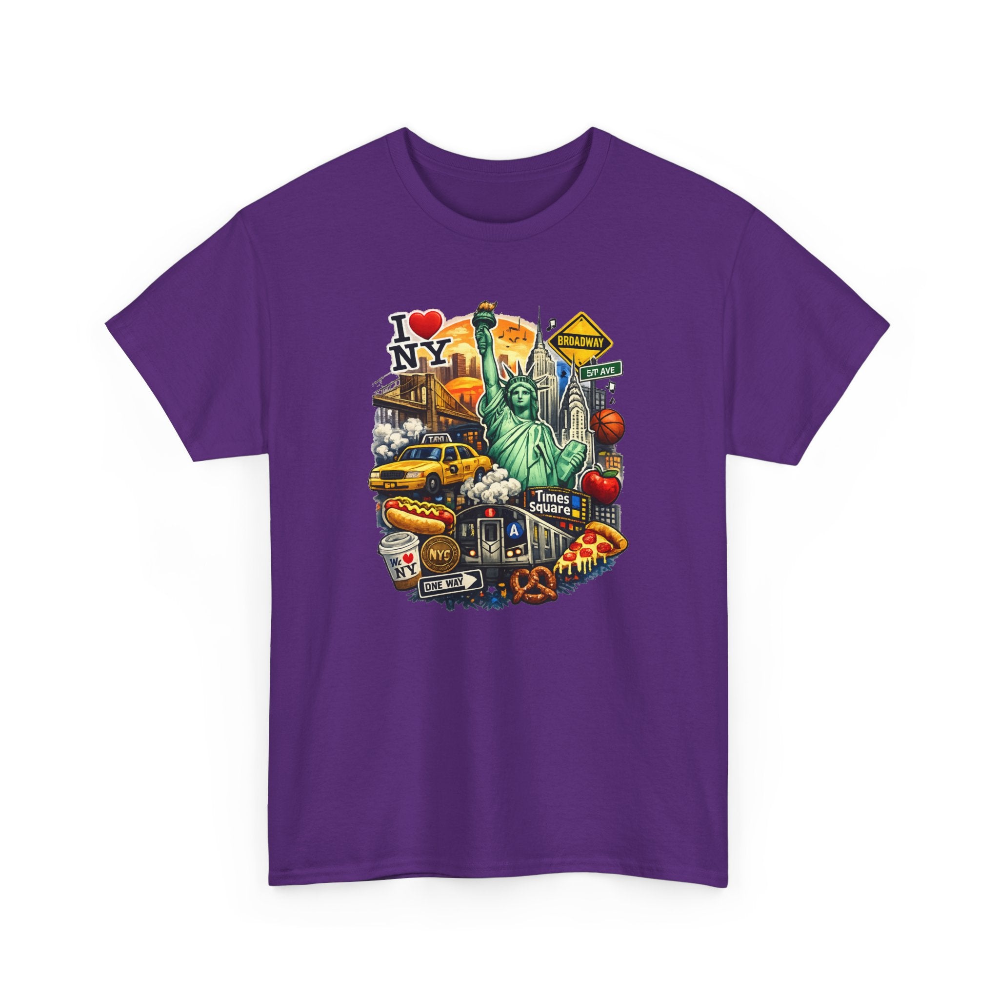 New York City Icons T-Shirt — Statue of Liberty, Taxi & I  NY Collage Tee