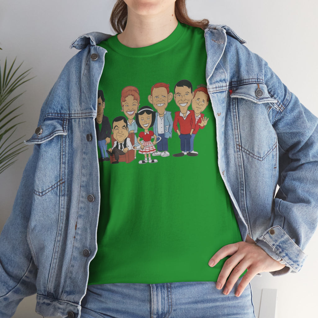 Happy Days Retro TV Cast Cartoon Tee - Vintage Sitcom Character Group Shirt