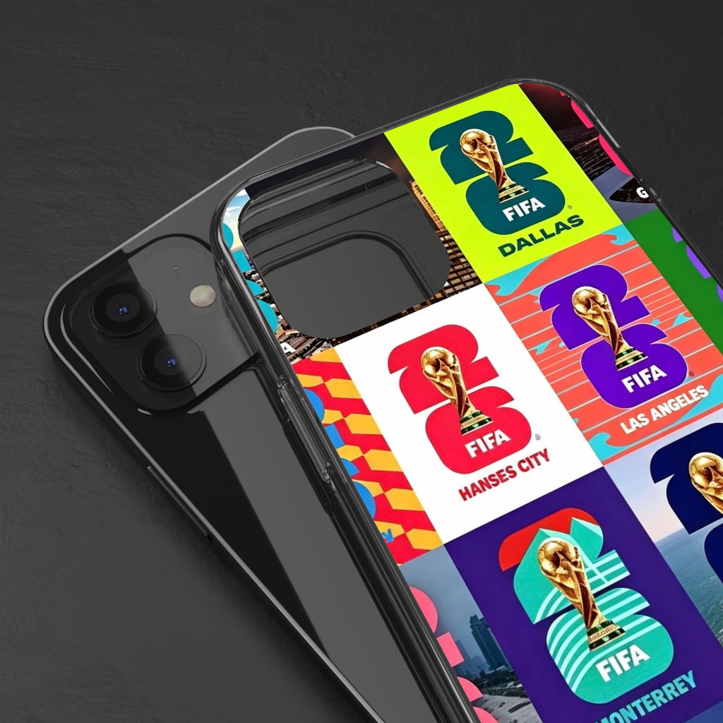 FIFA World Cup Pop Art Clear Phone Case — City Badge Collage (Dallas, LA, Monterrey, Toronto, Seattle)