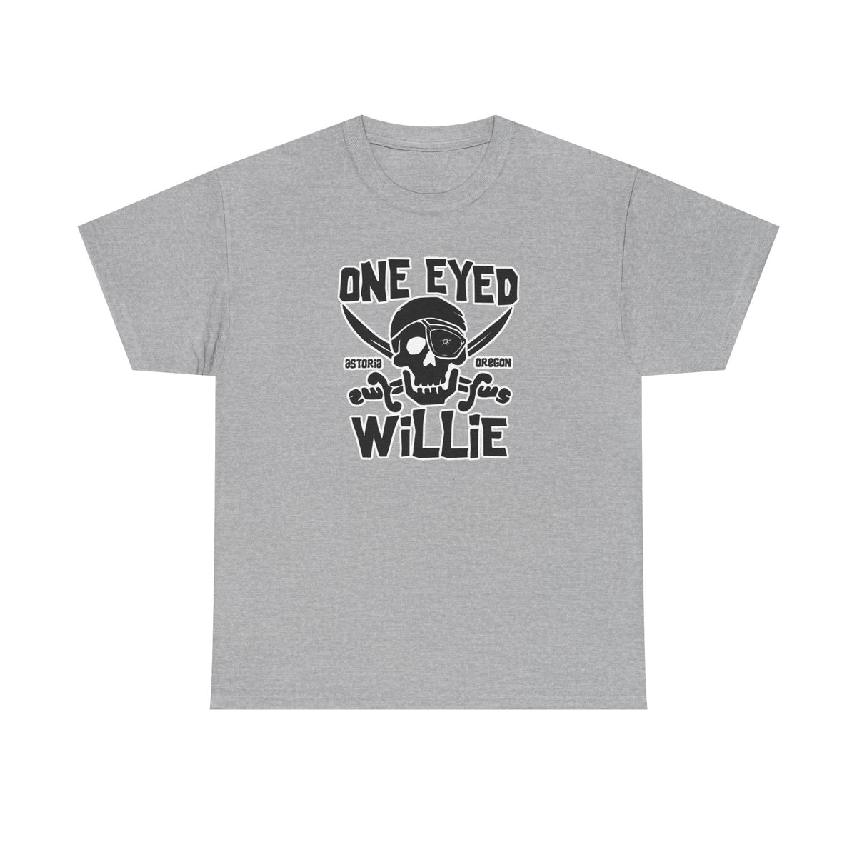 One Eyed Willie Pirate Skull Tee — Retro Nautical Adventure Graphic Shirt
