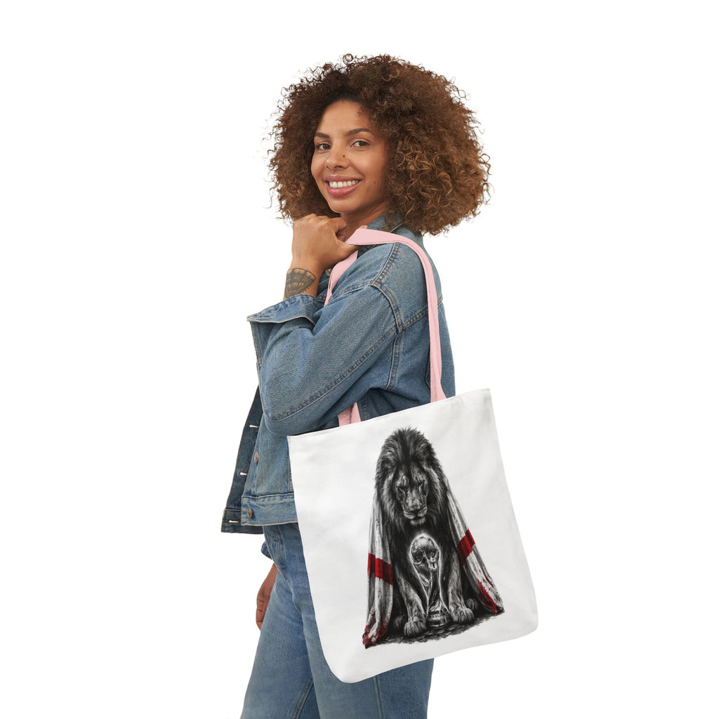 England Lion Guardian Canvas Tote — Protective Lion & Cub Illustration Tote Bag