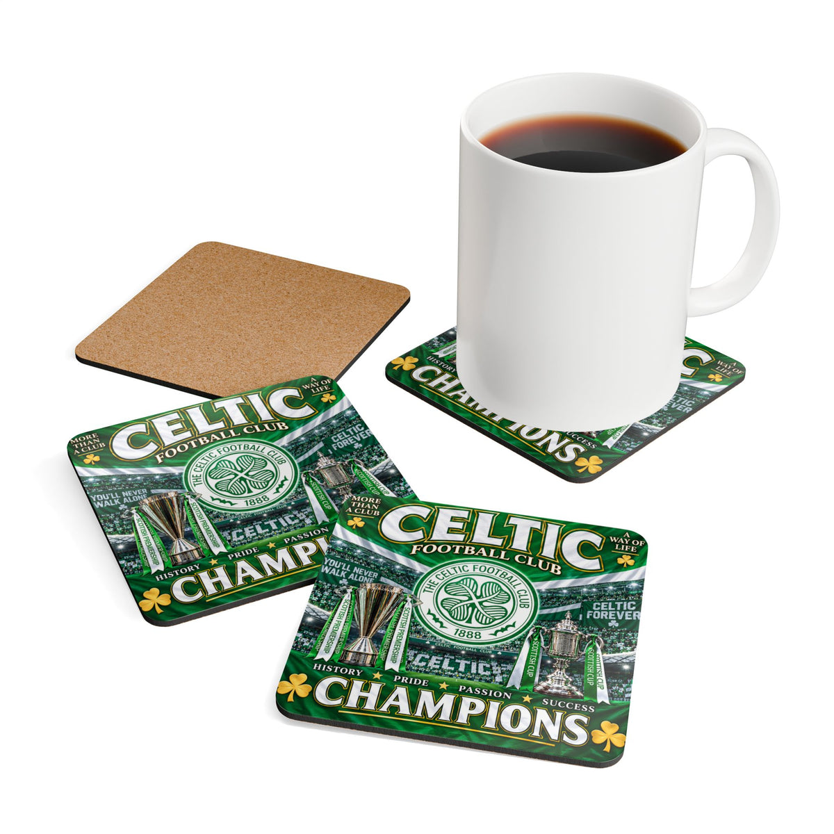 Celtic Football Club 'Champions' Cork Coaster Set — 4-Pack Fan Barware