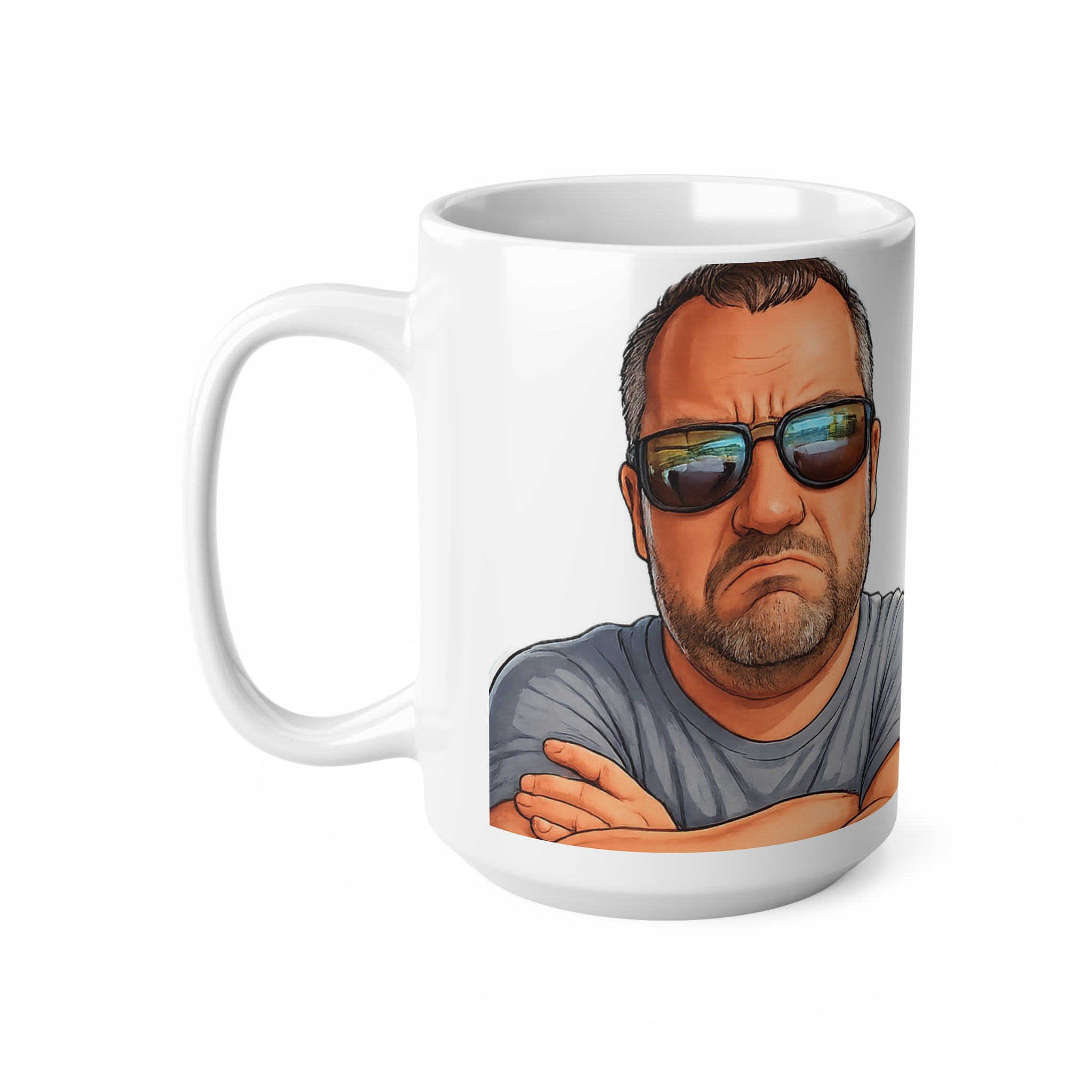 Ceramic Mug – Grumpy Guy Illustration Coffee Cup (11oz & 15oz)