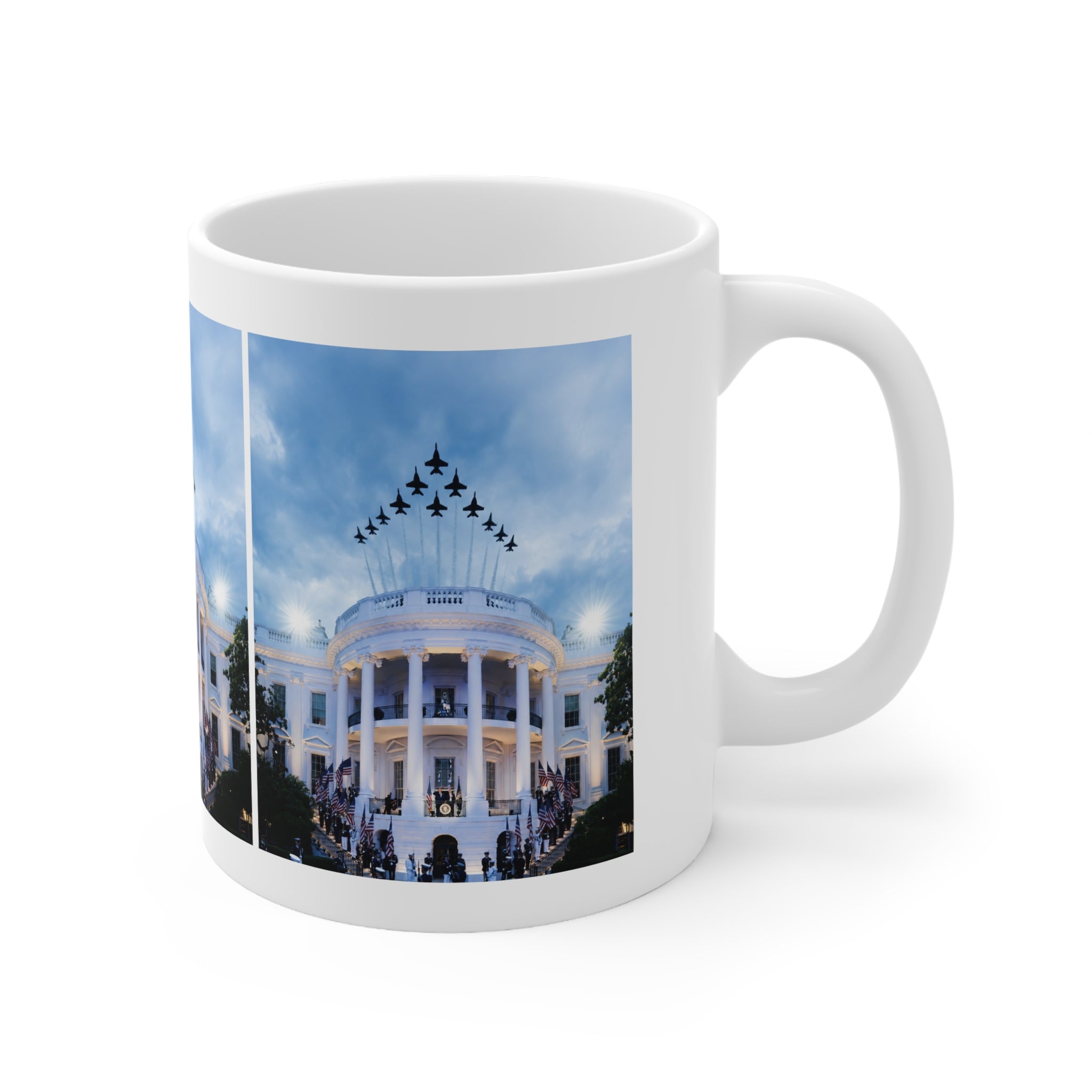 Patriotic White House Panorama with Jet Flyover 11oz/15oz Ceramic Mug