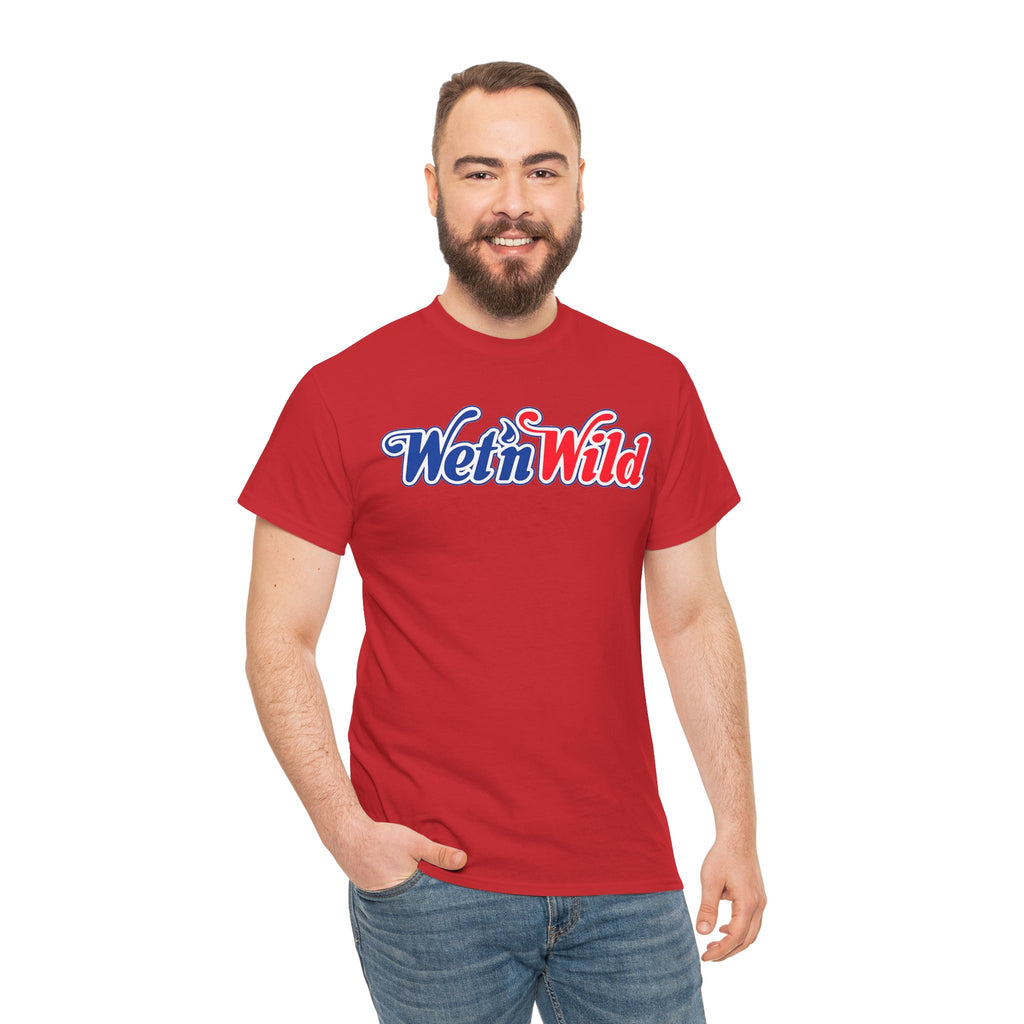 Wet 'n Wild Retro Script T-Shirt — Red & Blue Patriotic Graphic Tee