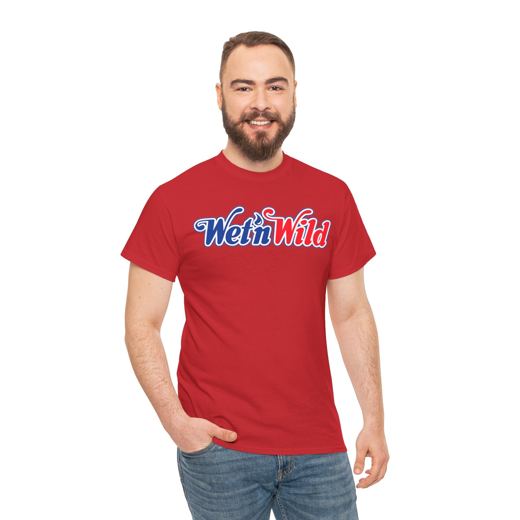 Wet 'n Wild Retro Script T-Shirt — Red & Blue Patriotic Graphic Tee