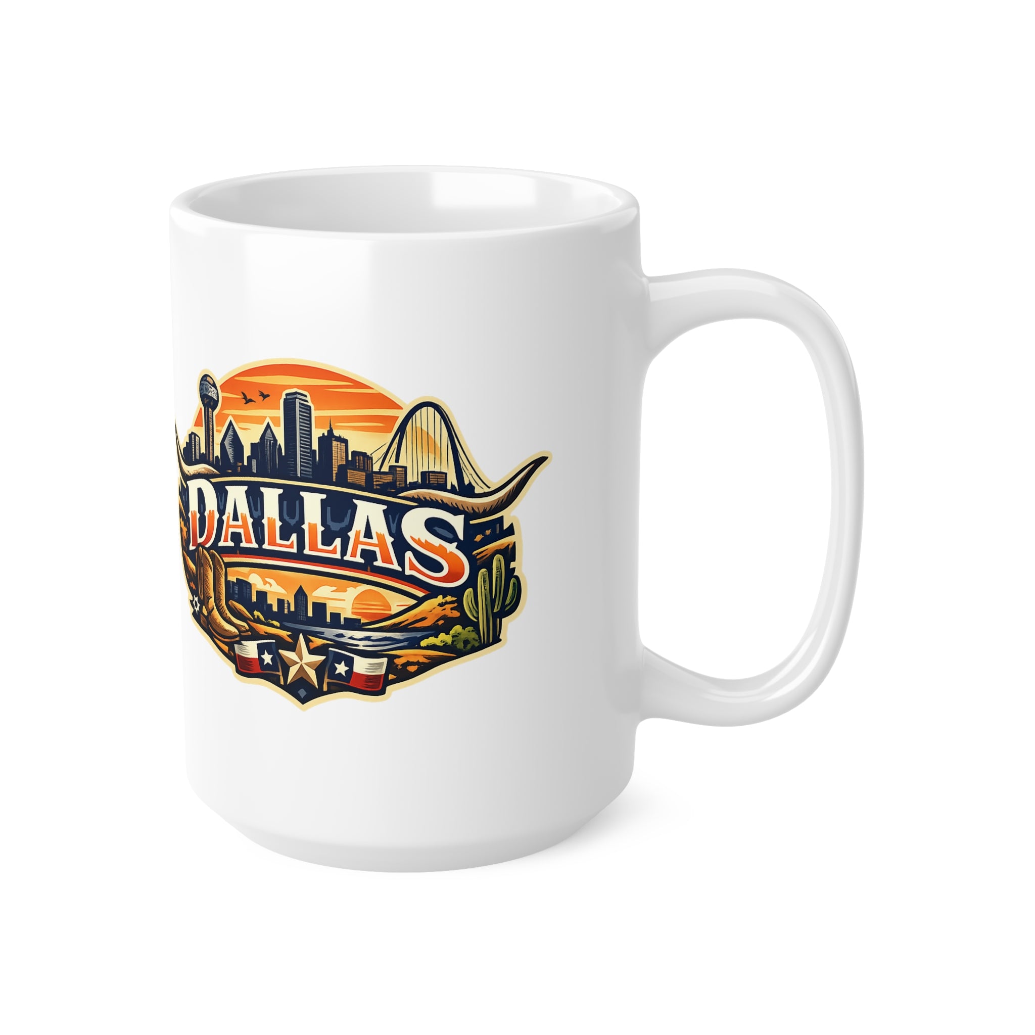 Dallas Skyline Ceramic Coffee Mug — Retro Texas Cityscape 11oz & 15oz