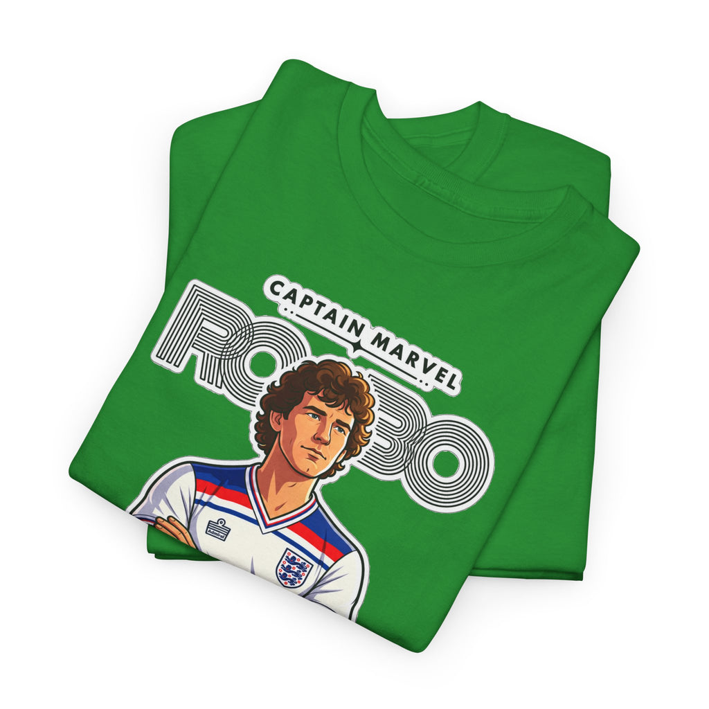 Bryan Robson Retro England Football Cotton T-Shirt / Tee — "Captain Marvel" Soccer Player Graphic