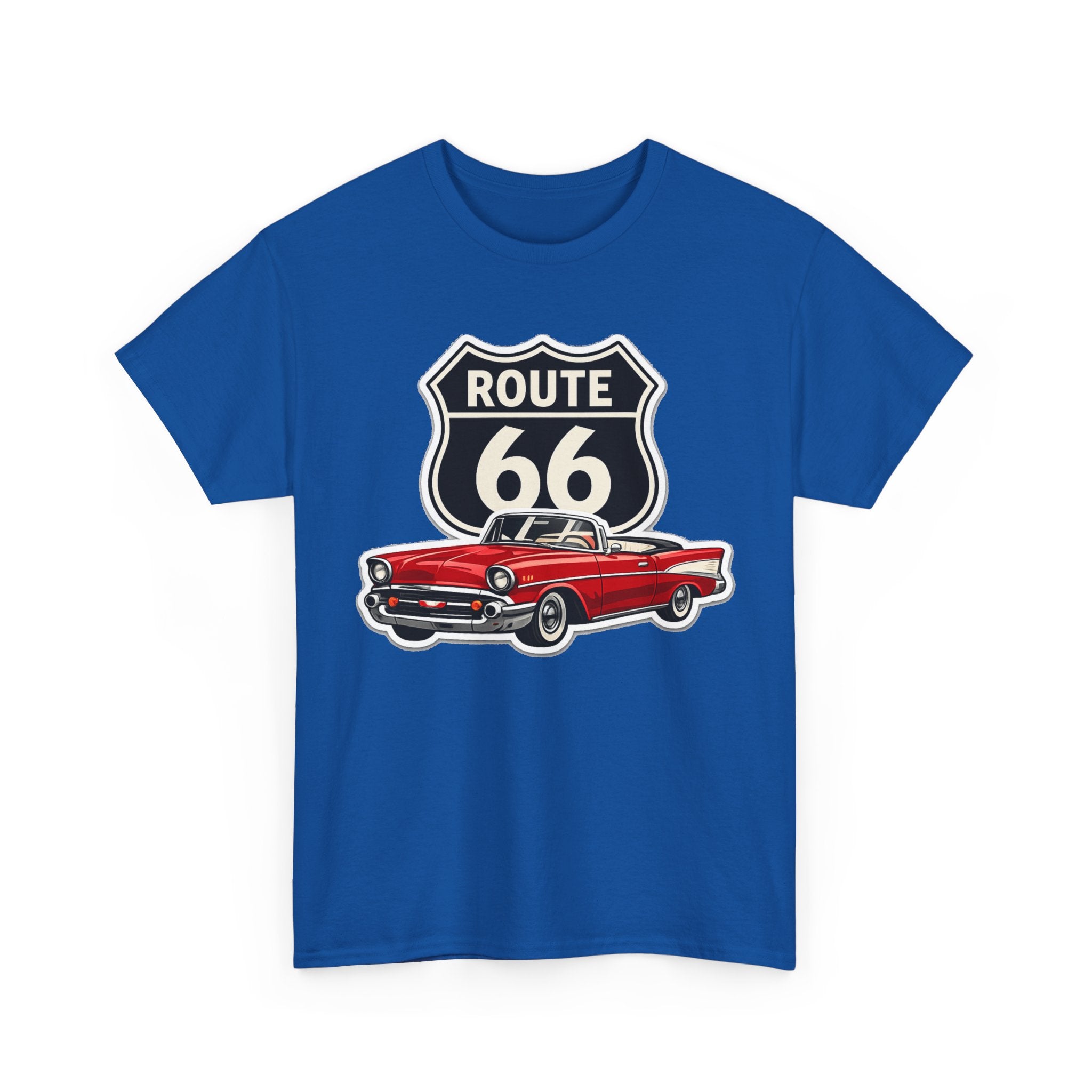 Route 66 Classic Car T‑Shirt — Retro Red Convertible Road Trip Tee