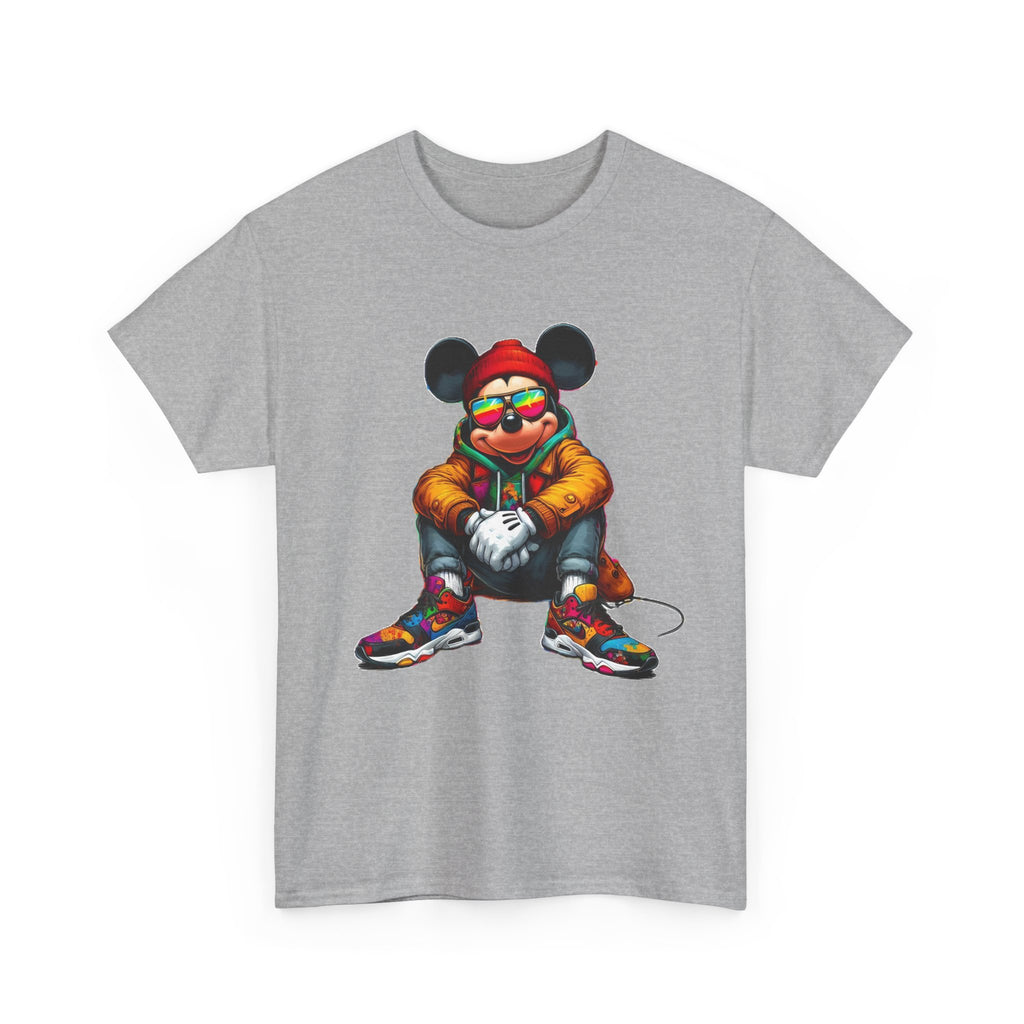 Mickey Mouse Streetwear Graphic Tee — Hip-Hop Mouse Character Sitting in Sneakers