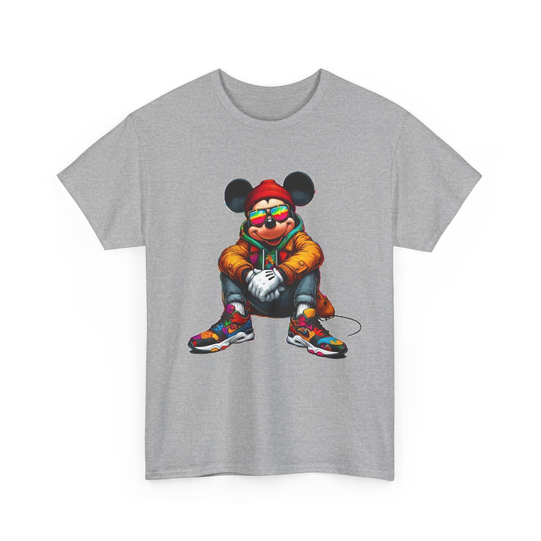 Mickey Mouse Streetwear Graphic Tee — Hip-Hop Mouse Character Sitting in Sneakers