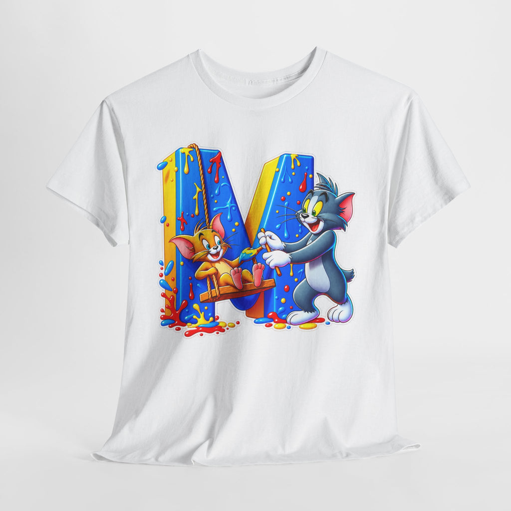 Tom & Jerry Letter M Cotton T-Shirt — Retro Cartoon Graphic Tee