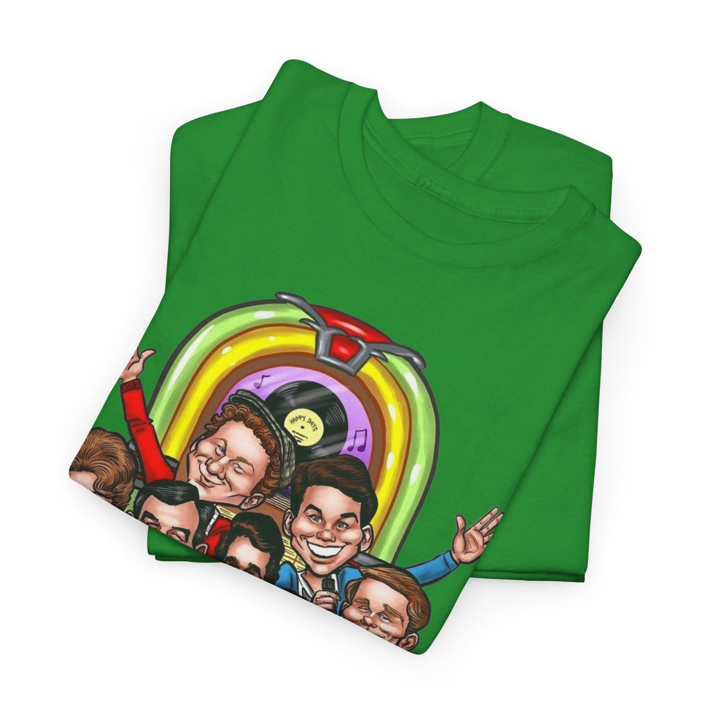 Happy Days Cast Caricature Tee — Retro 70s Sitcom Graphic T-Shirt