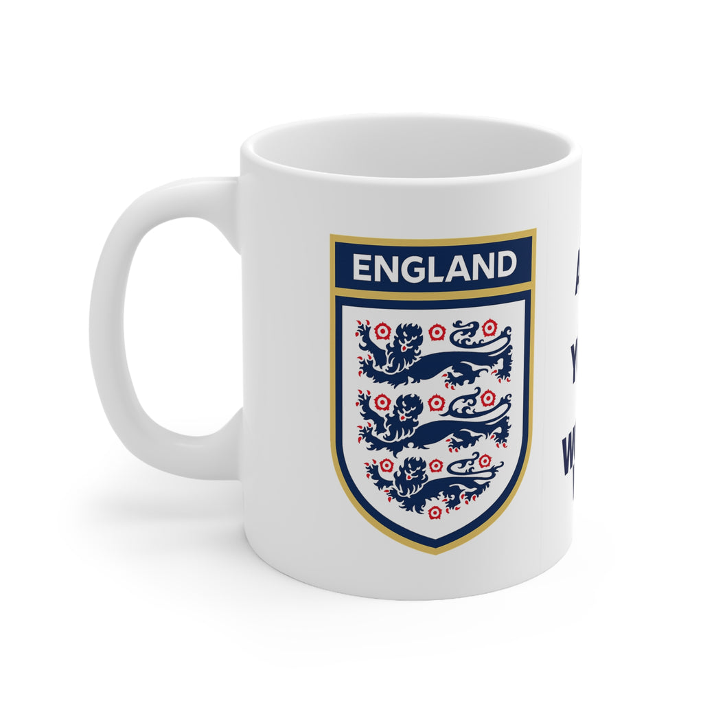 England Football Crest Mug — “And After All You’re My Wonderwall” Ceramic Coffee Cup (11oz & 15oz)