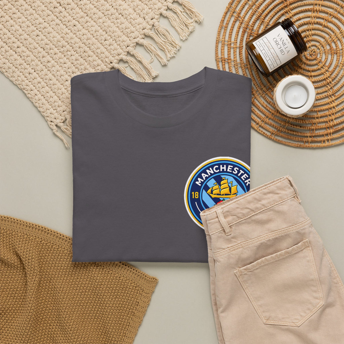 Manchester City Inspired Crest T‑Shirt – Circular Badge Chest Logo Tee