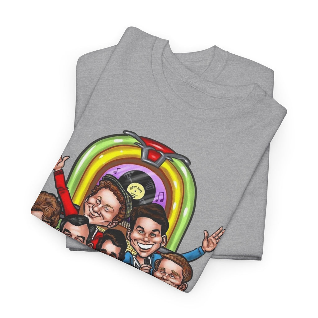 Happy Days Cast Caricature Tee — Retro 70s Sitcom Graphic T-Shirt