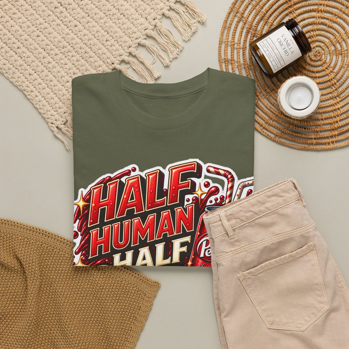 Dr Pepper Cotton T‑Shirt — "Half Human Half Dr Pepper" Retro Soda Graphic Tee