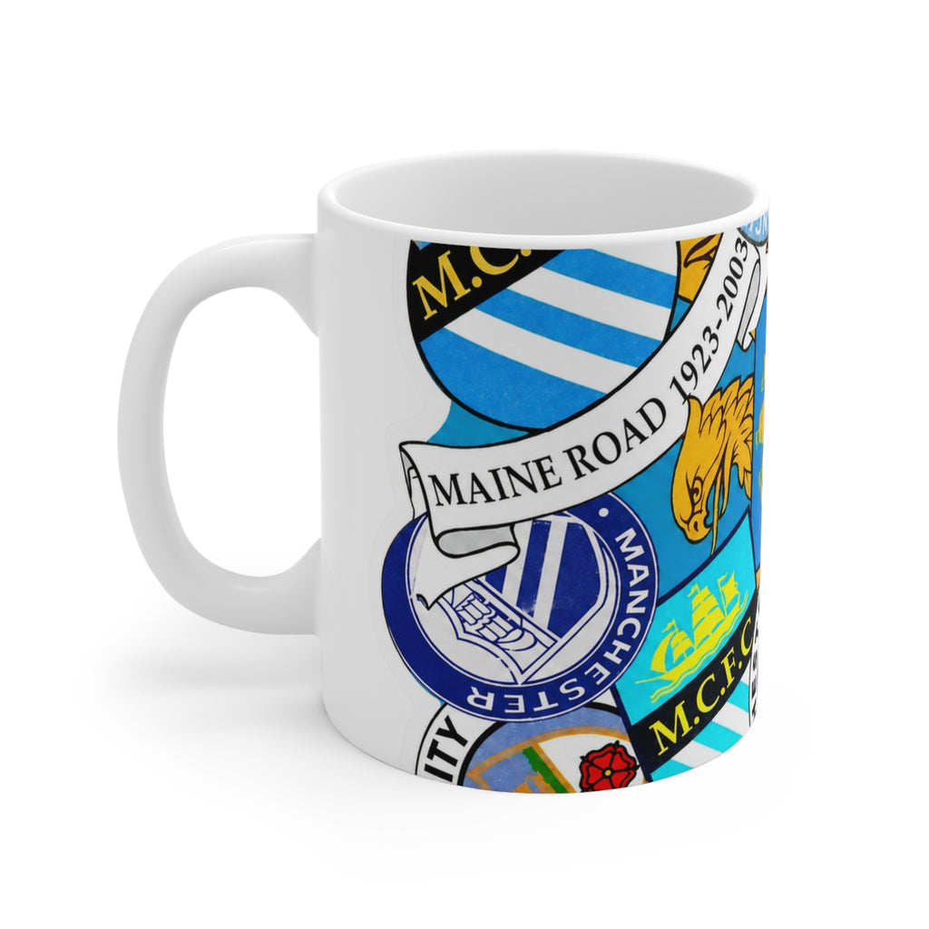 Manchester City Crest Collage Mug — Ceramic Coffee Cup (11oz & 15oz)