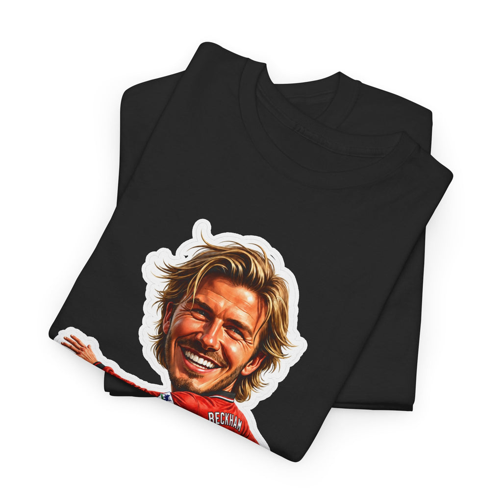 Beckham Caricature Cotton T-Shirt — Retro Football Player Graphic Tee