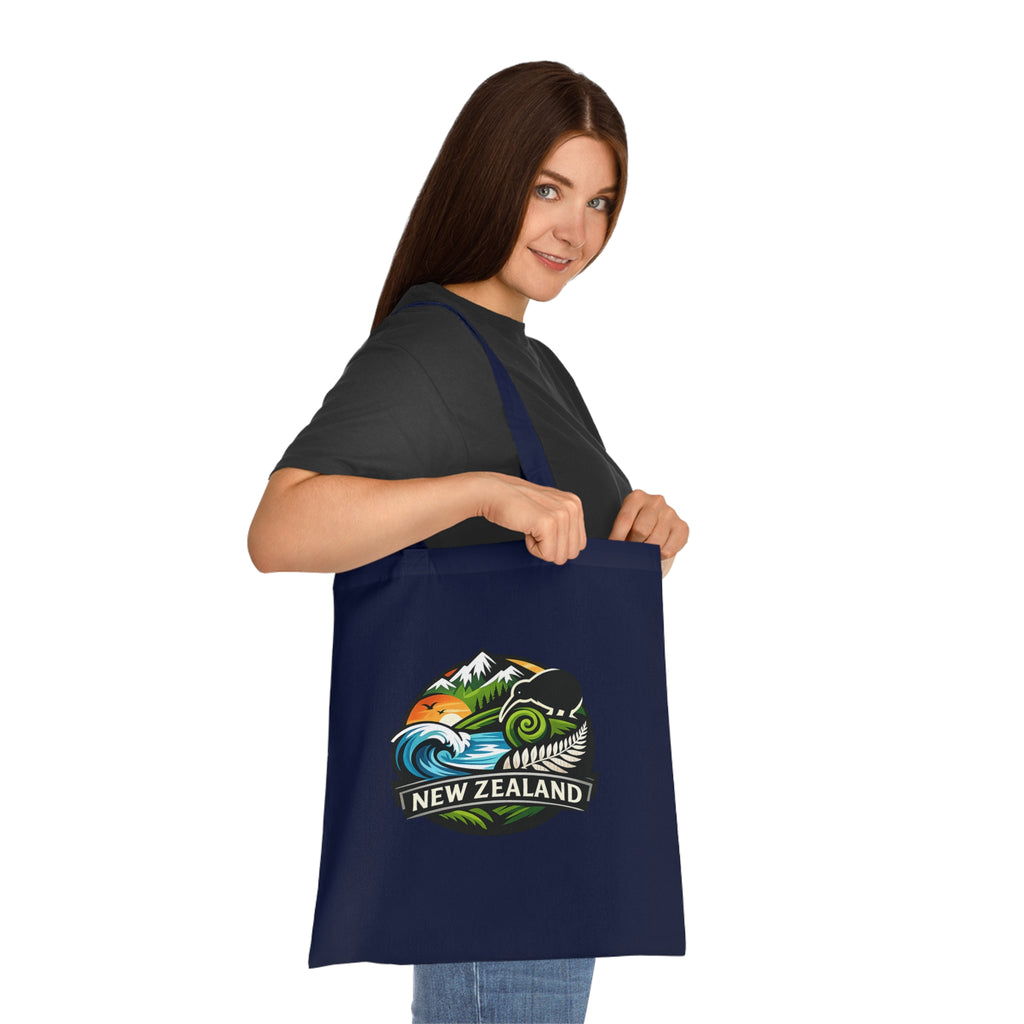 New Zealand Scenic Tote Bag — Kiwi, Fern & Mountain Cotton Shopper