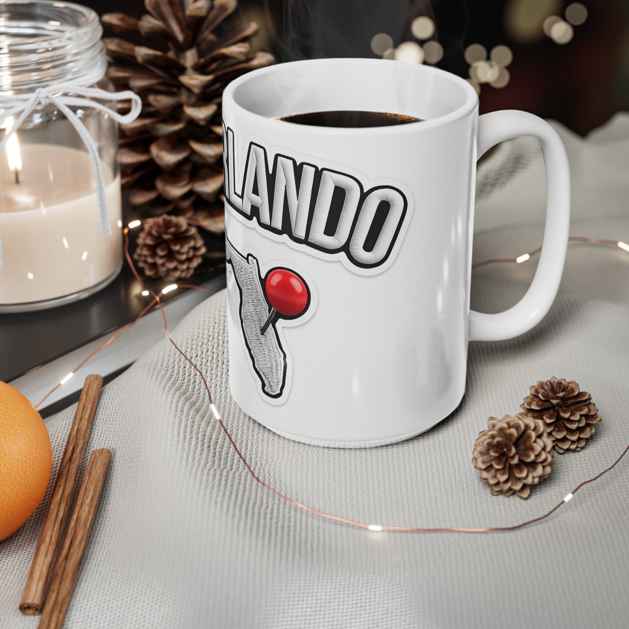 Fix Orlando Ceramic Coffee Mug — Florida State Map with Red Pin (11oz, 15oz)