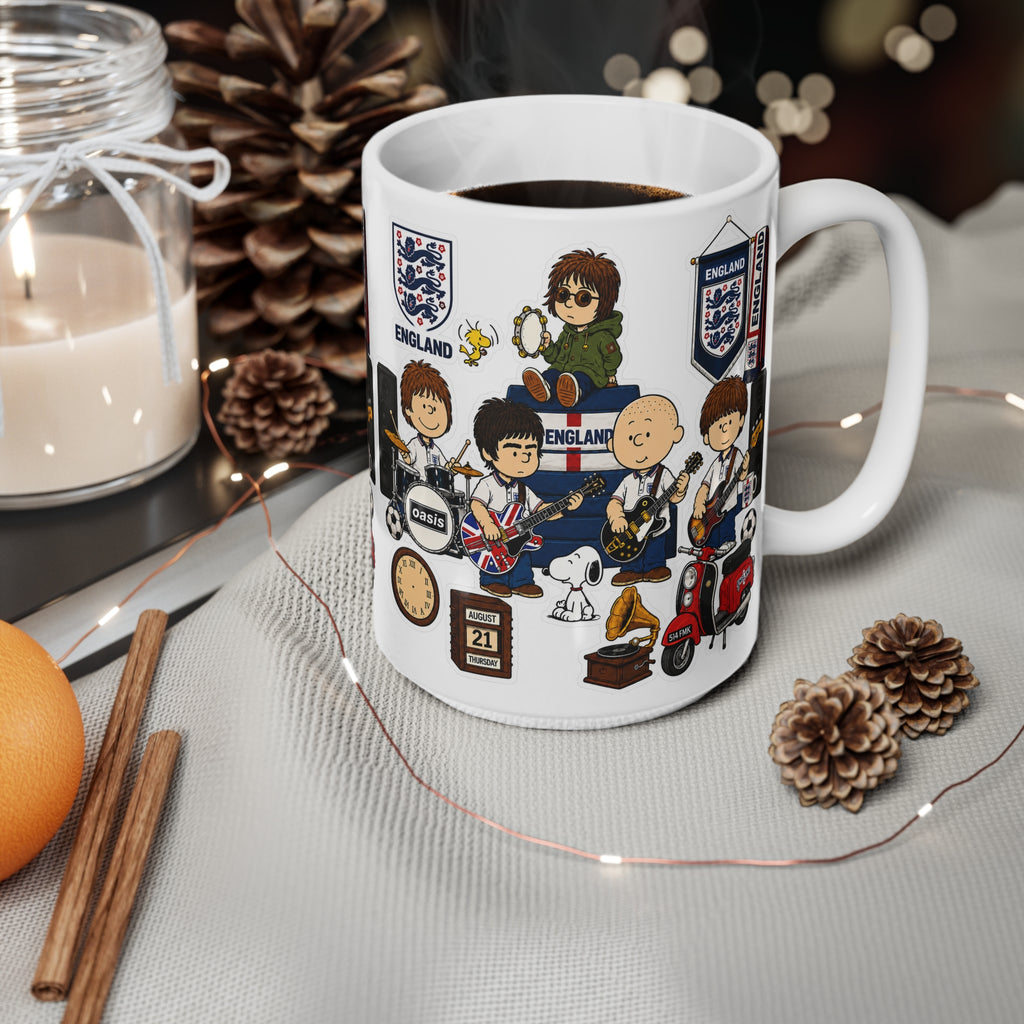 England Britpop Band Cartoon Coffee Mug — 11oz & 15oz Ceramic