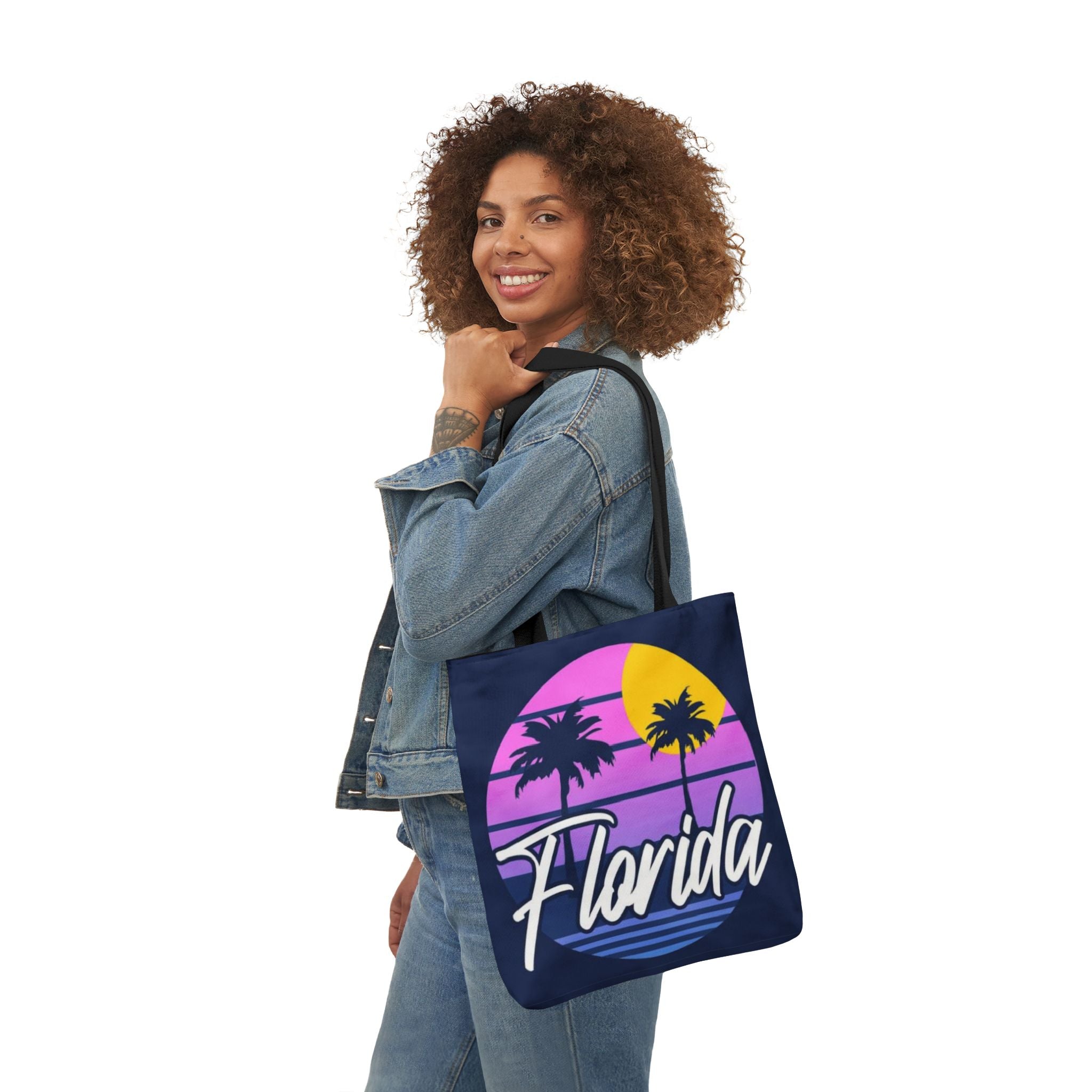 Florida Sunset Palm Tote Bag — Retro Beach Canvas Tote