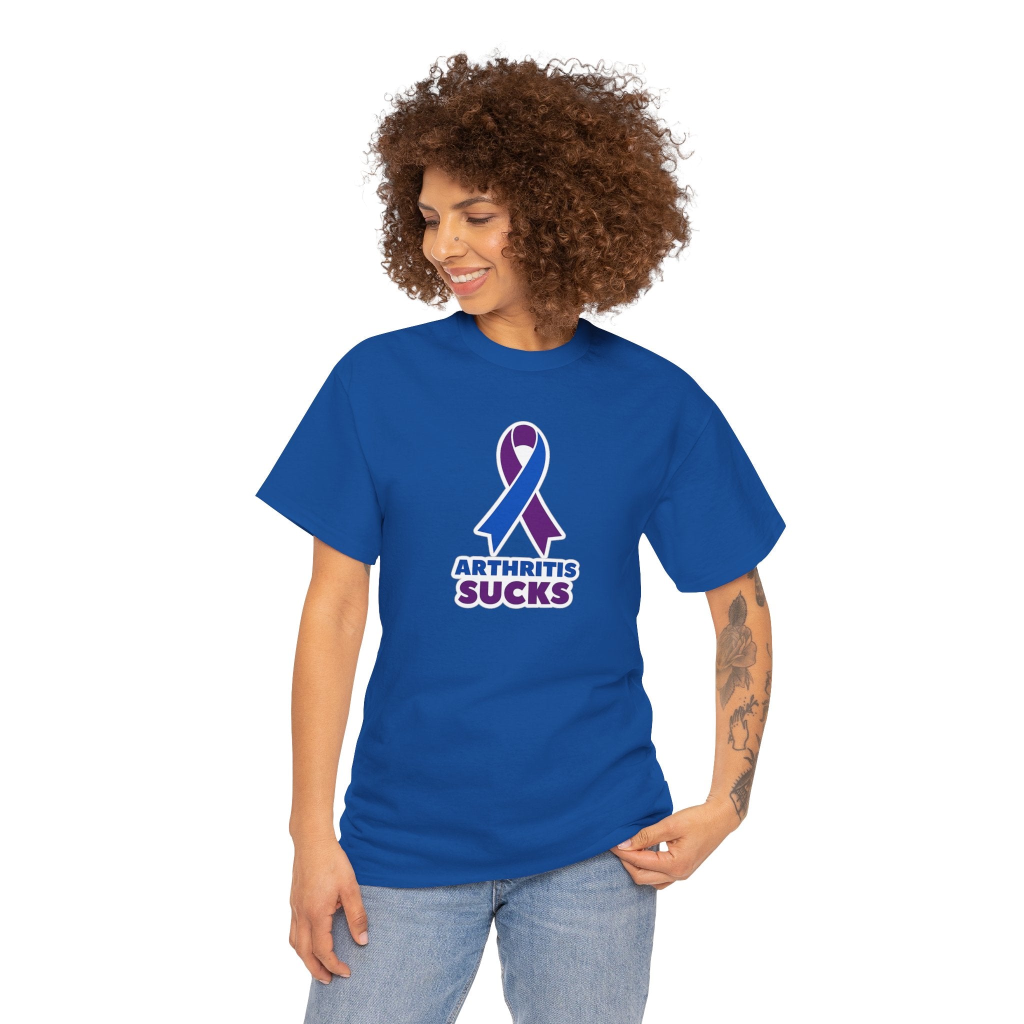 Arthritis Sucks Awareness T-Shirt — Purple & Blue Ribbon Support Tee