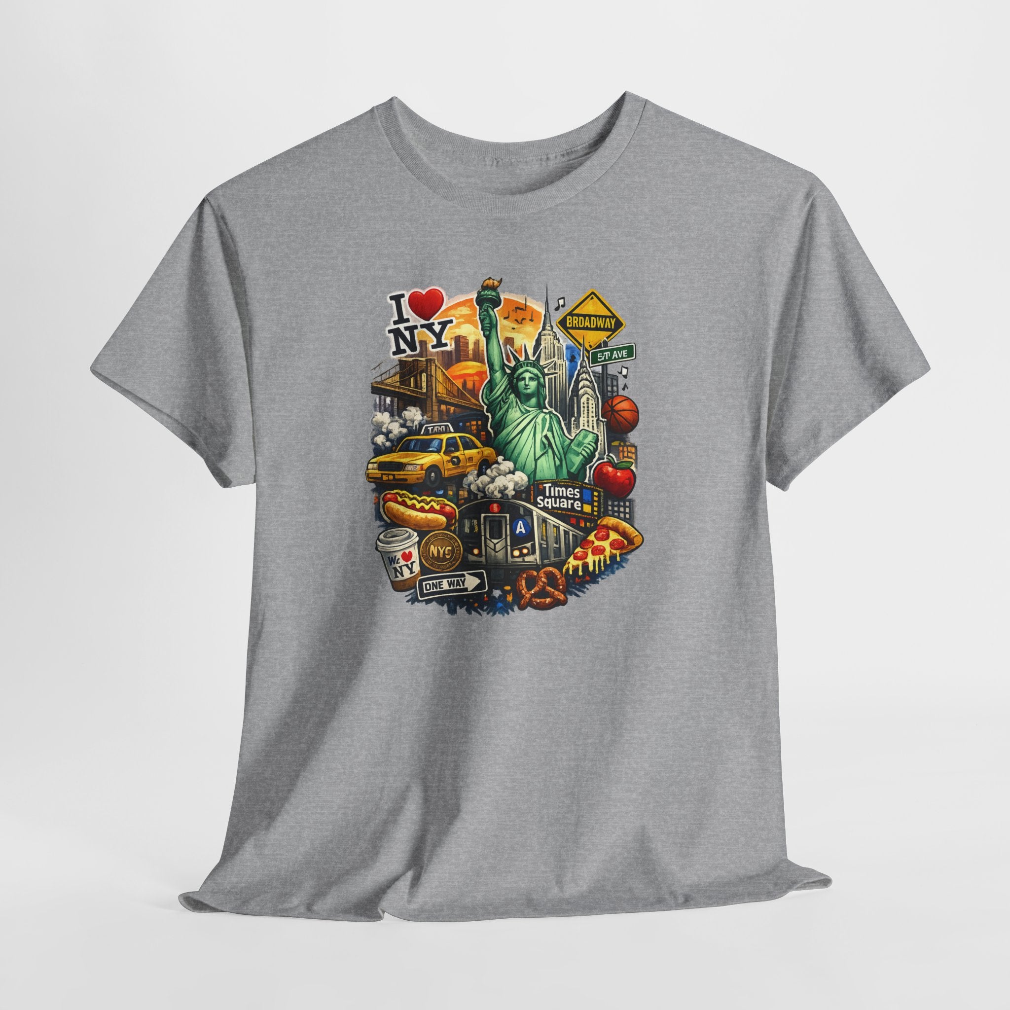 New York City Icons T-Shirt — Statue of Liberty, Taxi & I  NY Collage Tee