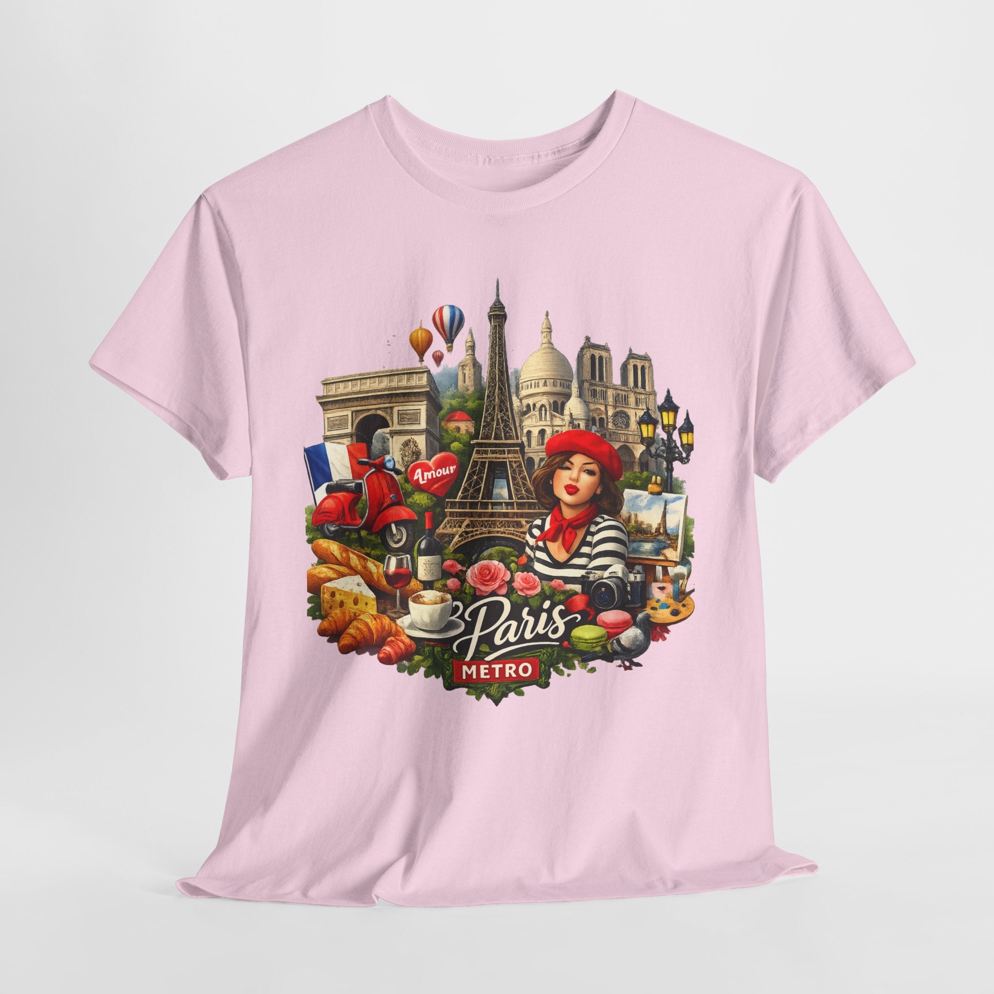 Paris Montage Tee — Eiffel Tower, Croissant & Metro Vintage Travel T‑Shirt
