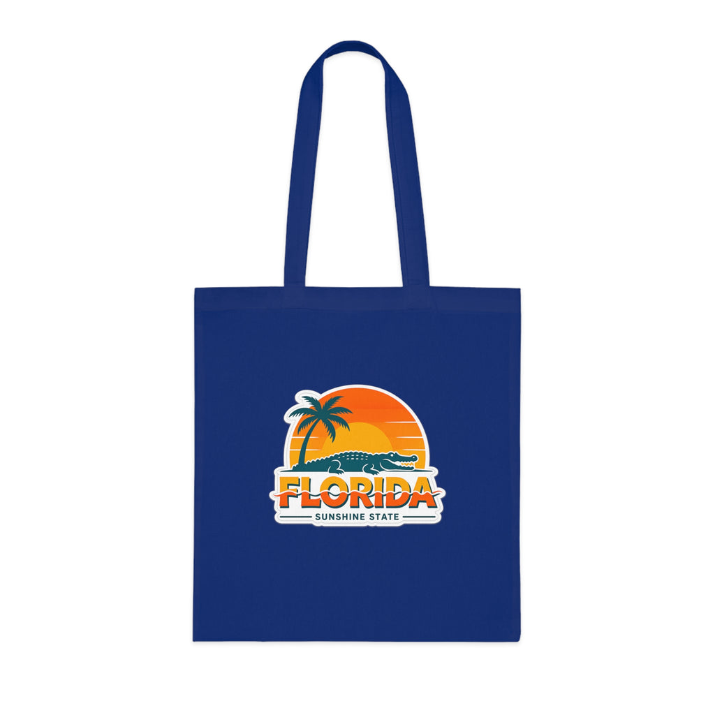 Florida Sunshine State Palm Tree Tote Bag — Retro Beach Sunset Cotton Tote